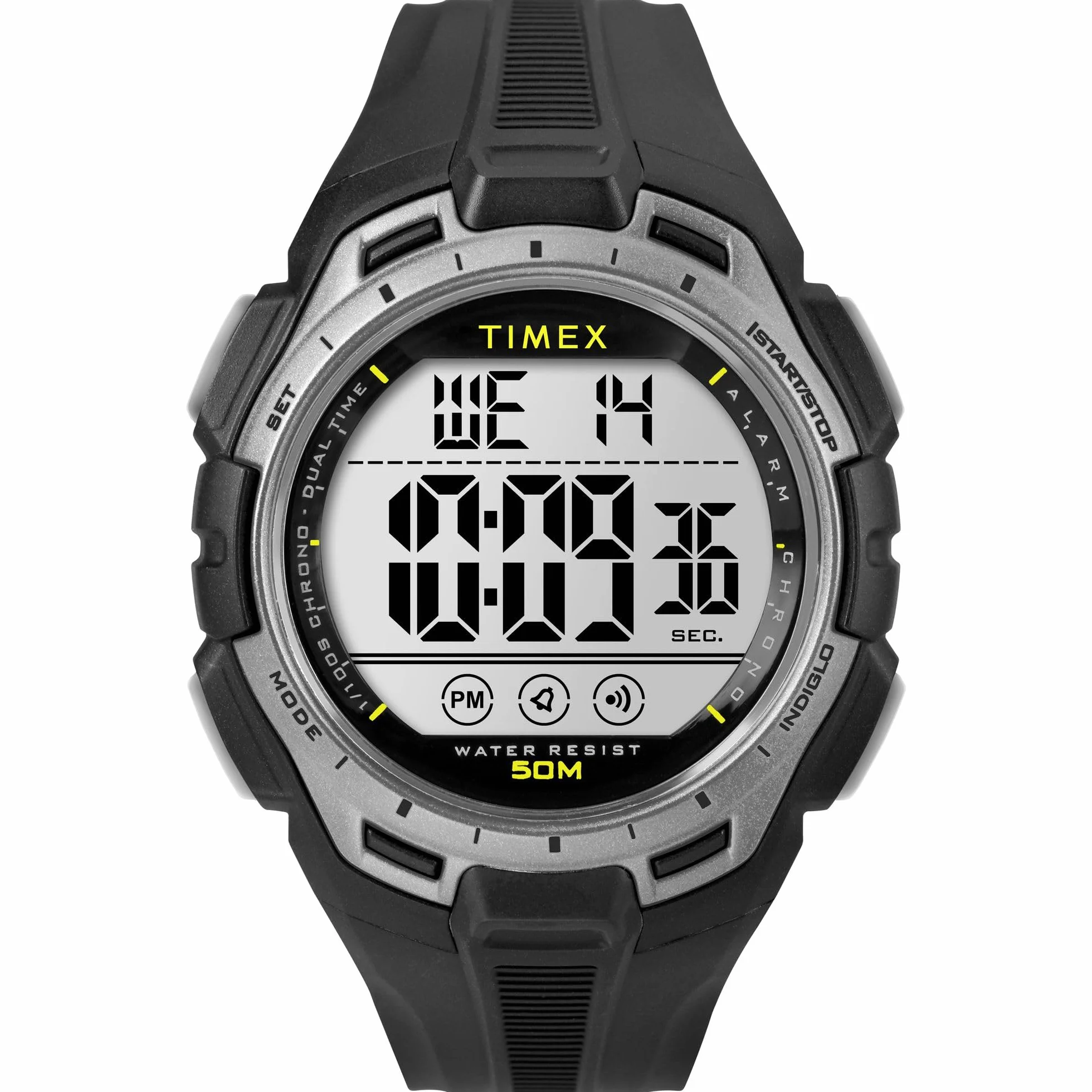 Timex Sport zegarek męski 43 mm – czarny pasek z żywicy, tarcza cyfrowa, koperta w kolorze czarnym, TW5M63600