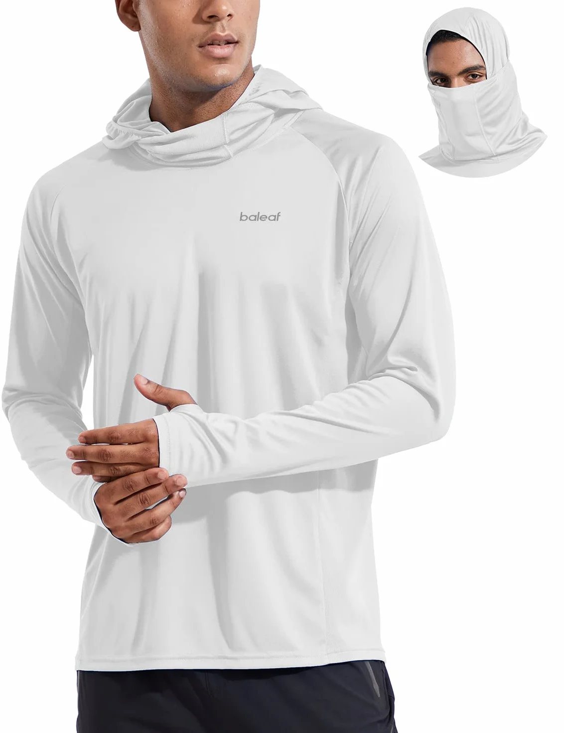 BALEAF Rashguard męska koszulka UV z długim rękawem UPF 50+ bluza z kapturem, lekka, z otworem na kciuk, do biegania, surfowania, wędkowania, wędkowania
