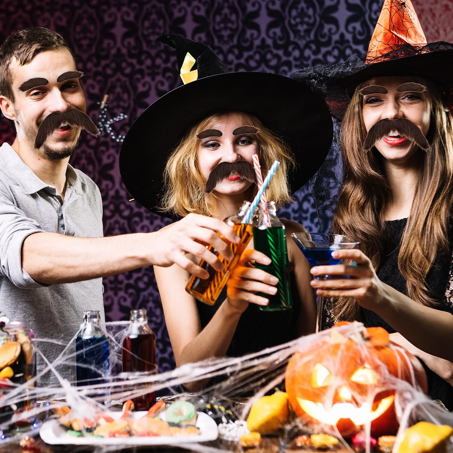 YUXIANLB Sztuczne wąsy i brwi, samoprzylepna sztuczna broda, nowatorskie włosy na twarz do kostiumów cosplay, na imprezy Halloween, brązowy