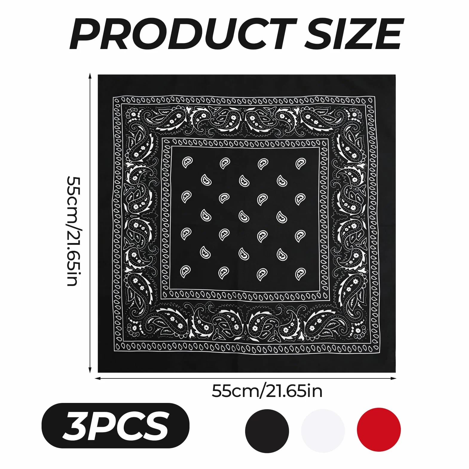Bandana zestaw 3 sztuk, 54 x 54 cm, wzór Paisley, chusta na głowę, chusta na głowę, opaska na czoło, unisex, poliester, lekka, oddychająca, dla rowerzystów, jazdy na rowerze, na nartach