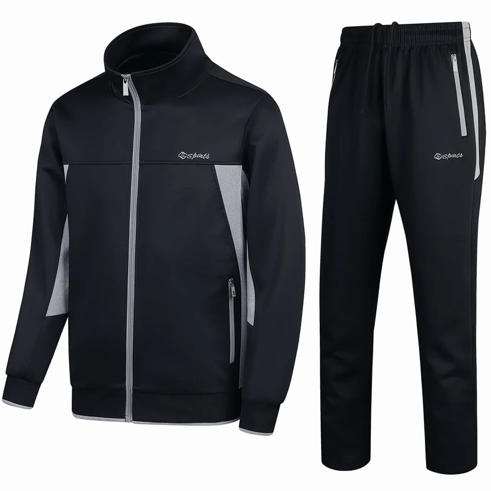 Męski dres sportowy na co dzień, z długim rękawem, bluza z zamkiem błyskawicznym, kurtka i spodnie, 2-częściowy strój