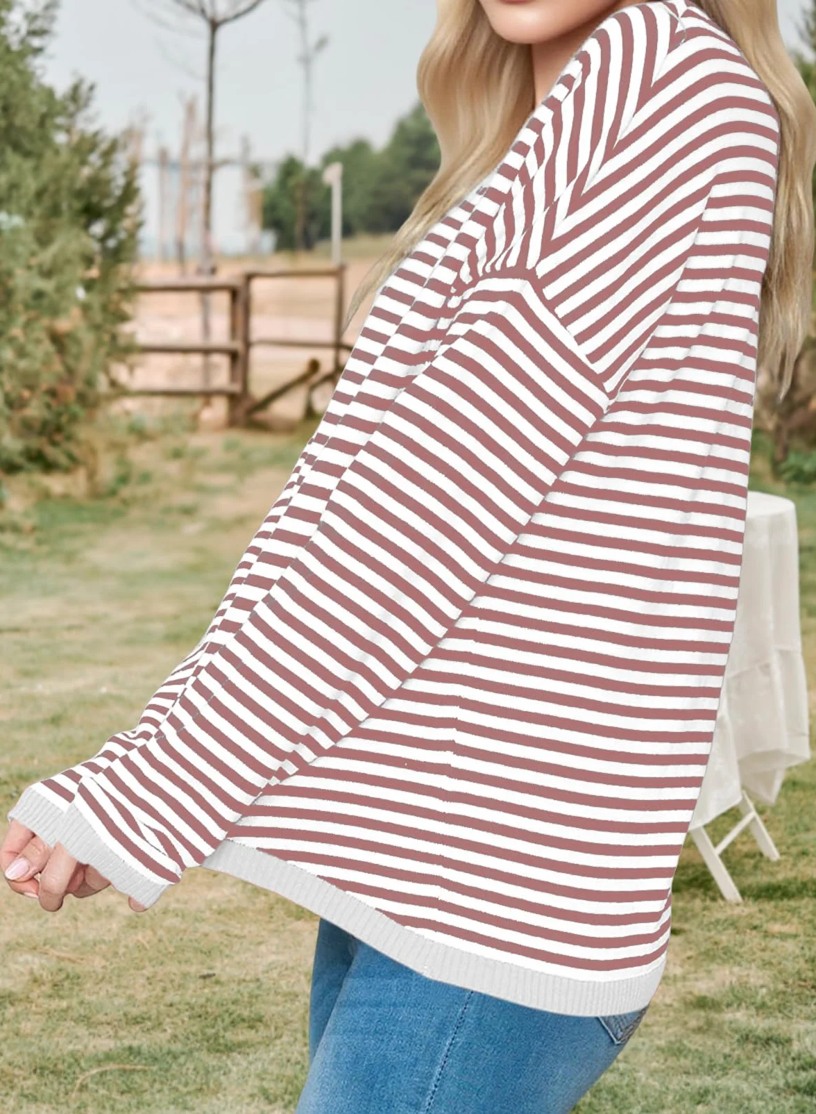 Cuptacc Sweter Damski w Paski, Bluza z Długim Rękawem, Okrągły Dekolt, Bawełna, Na Co Dzień, Z Dzianiny