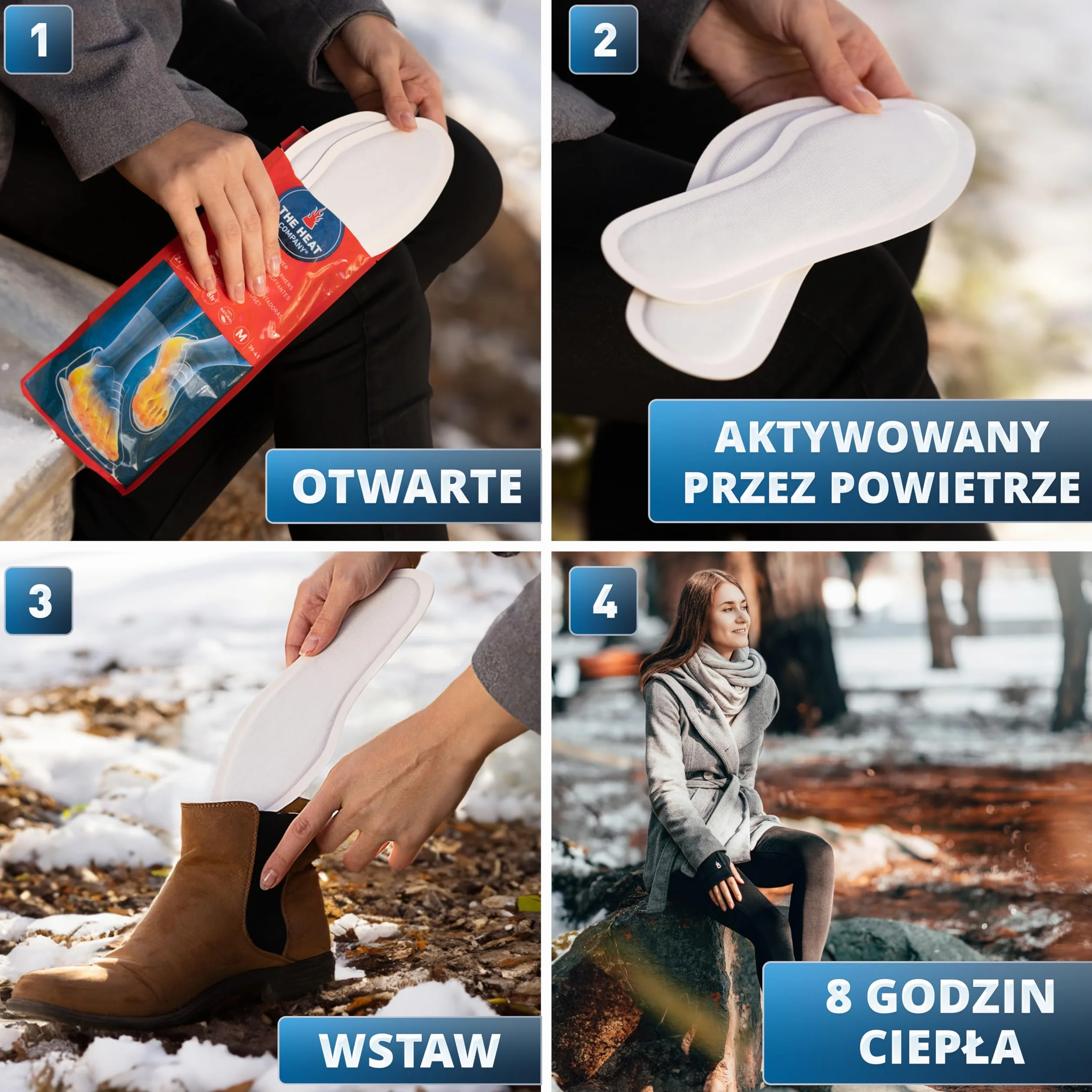 THE HEAT COMPANY ocieplacze do butów, 5 lub 30 par, bardzo ciepłe, ogrzewające wkładki do stóp, ocieplacze do stóp, ciepłe stopy przez 8 godzin, natychmiast gotowe do użycia, aktywowane przez powietrze, w pełni naturalne, rozmiar S, M, L, XL