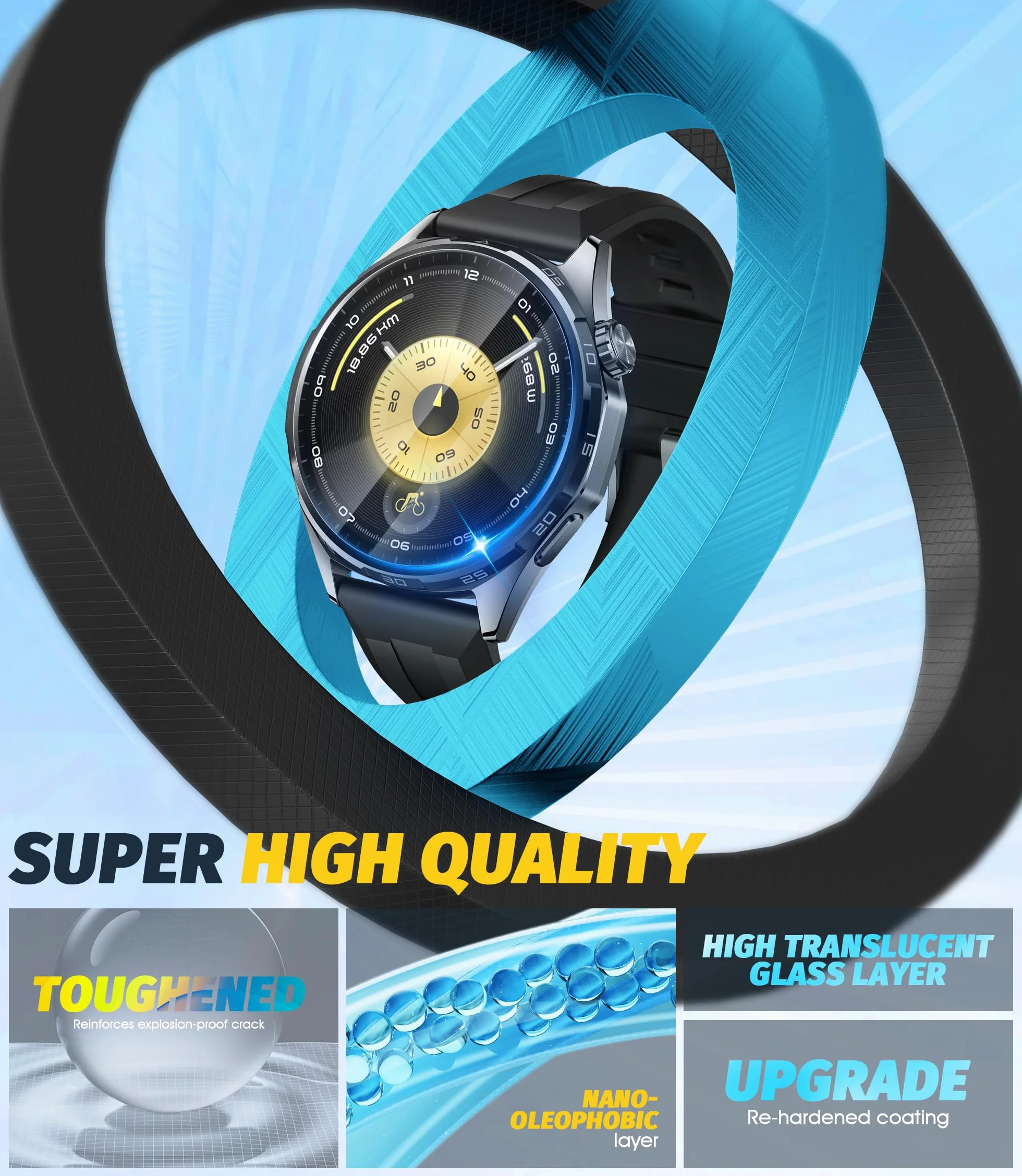NEWZEROL Szkło hartowane do Huawei Watch GT 6 46 mm z ramą montażową, bez pęcherzyków powietrza, ochrona ekranu, 3 sztuki, ochrona ekranu