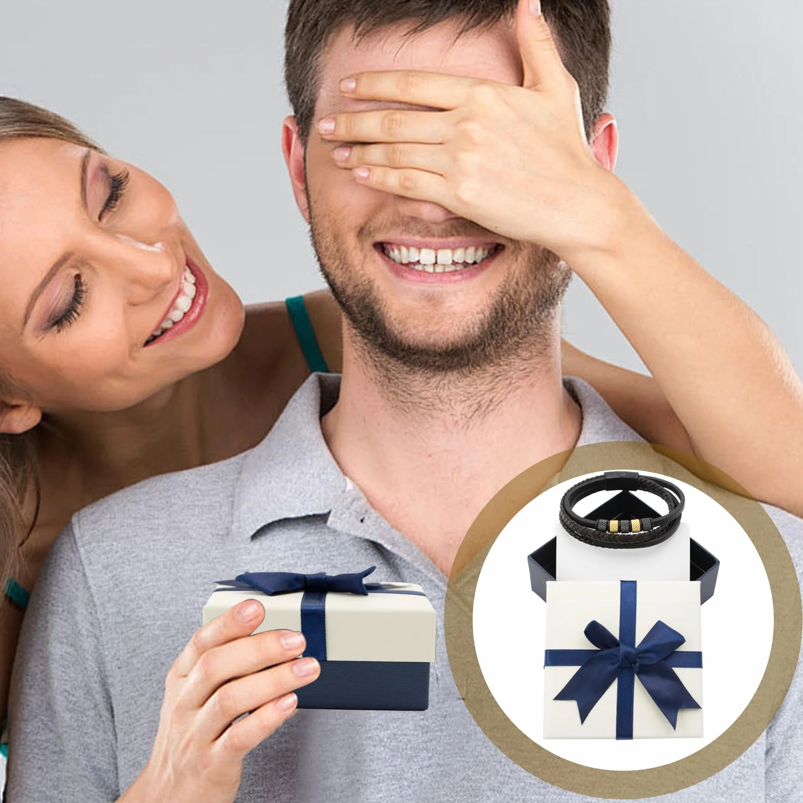 Zequech Bransoletka 21cm z plecionej skóry dla mężczyzn, pasek skórzany, magnezyczne zapięcie, 5 czarnych i złotych paciorów, stylowe pudełko na prezent, prezent na święto