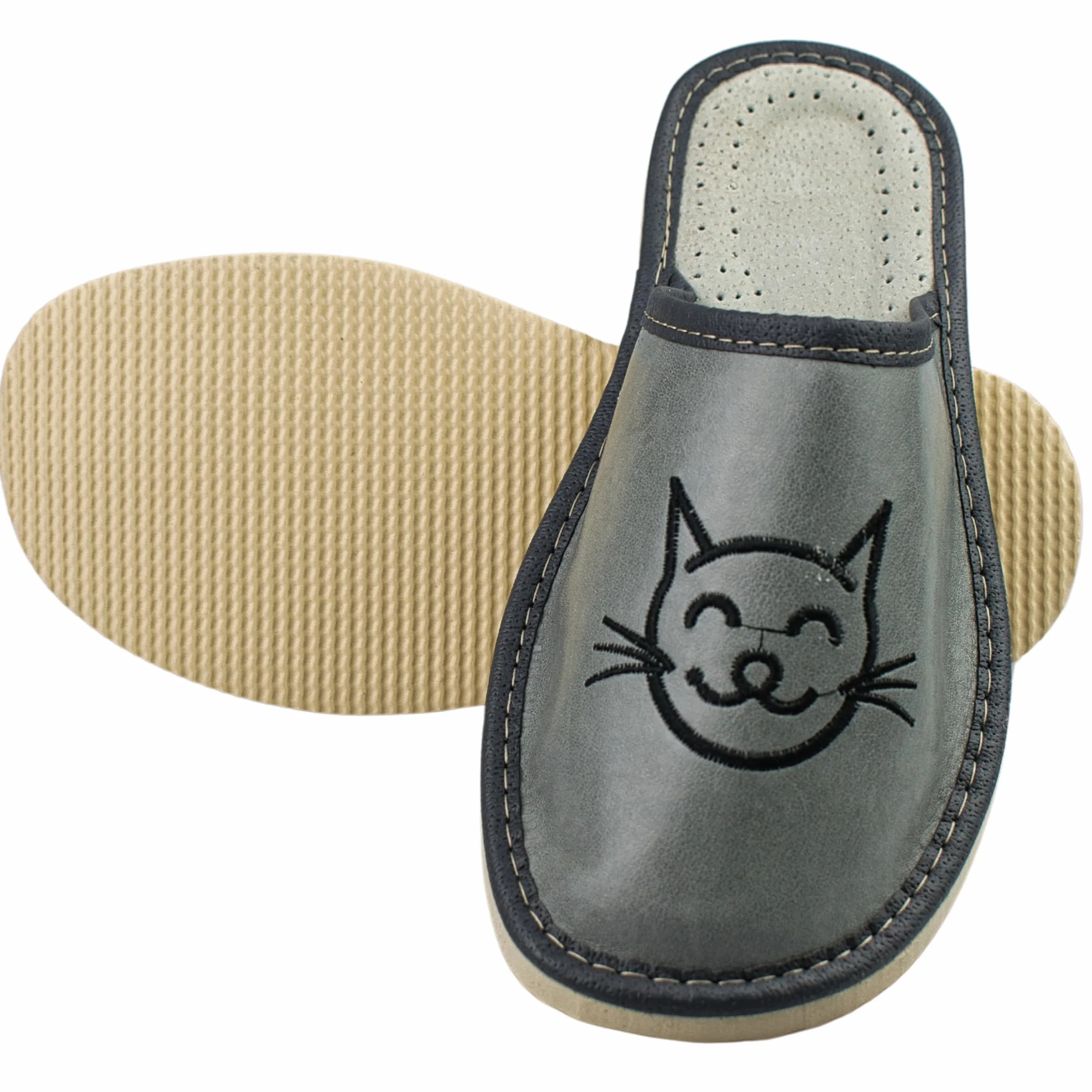 APREGGIO - Damskie kapcie ze skóry – mocna gumowa podeszwa – buty do domu – miękkie – 100% produkt naturalny – ręczne wykonanie