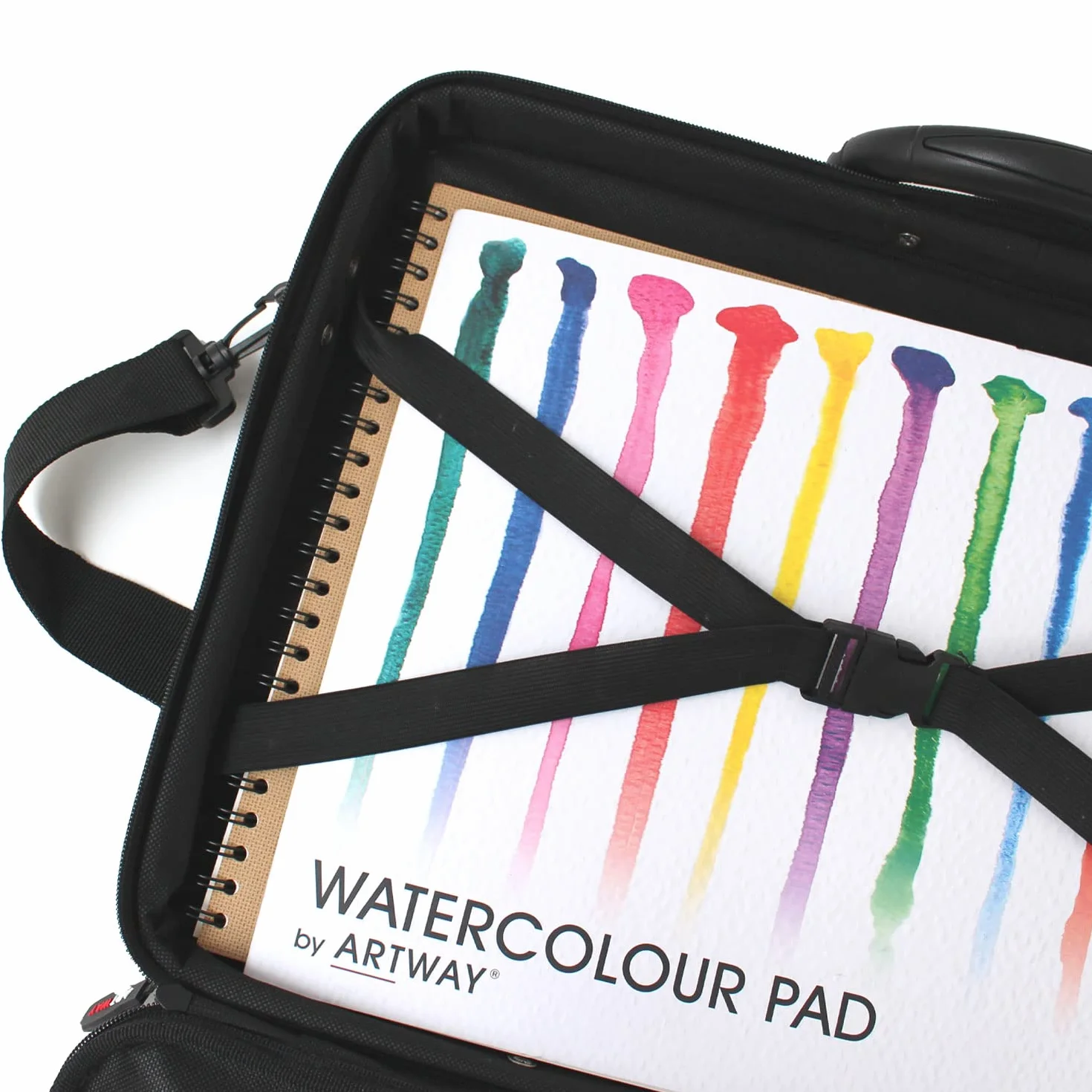Artway A2 Art Portfolio Case - Teczka do przechowywania sztuki z uchwytem do noszenia/paskiem na ramię, wewnętrzne/zewnętrzne kieszenie i wewnętrzny pasek zabezpieczający (bez pierścieni) - czarne