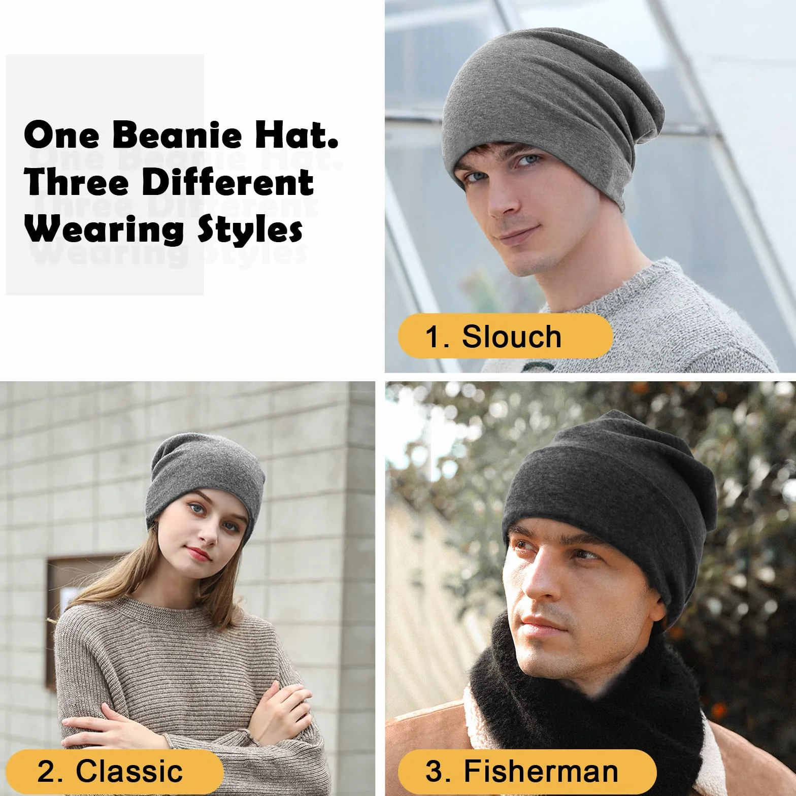 flintronic Czapka typu beanie, luźna czapka z bawełny, lekka i miękka czapka zimowa, elastyczna, dla mężczyzn i kobiet