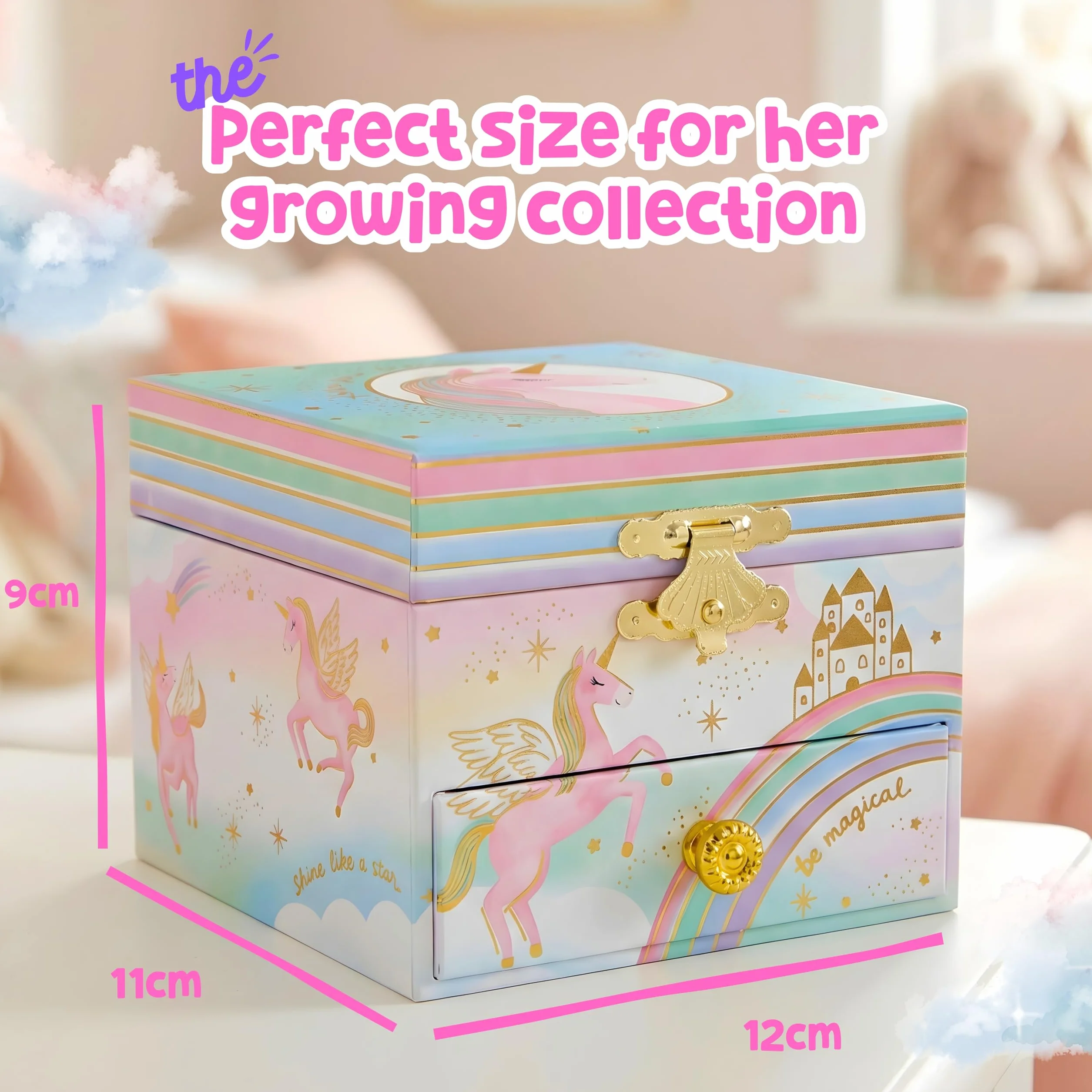 Giggle & Honey® Muzyczna Szkatułka na Biżuterię - Zabawki z Jednorożec dla Dziewczynek 4-6 Lat, Prezenty Jednorożec i Pozytywka dla Dzieci
