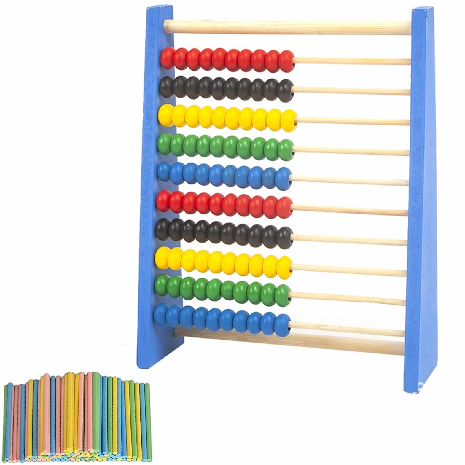 Abaco Szkoła Podstawowa dla Dzieci,Balokery dla dzieci,Drewniany Dziak,Gry Abaco,Drewniane Zabawki Matematyczne,Drewniane Piłki z 100 Liczącymi Kijami,Zabawka Edukacyjna(Niebieski)