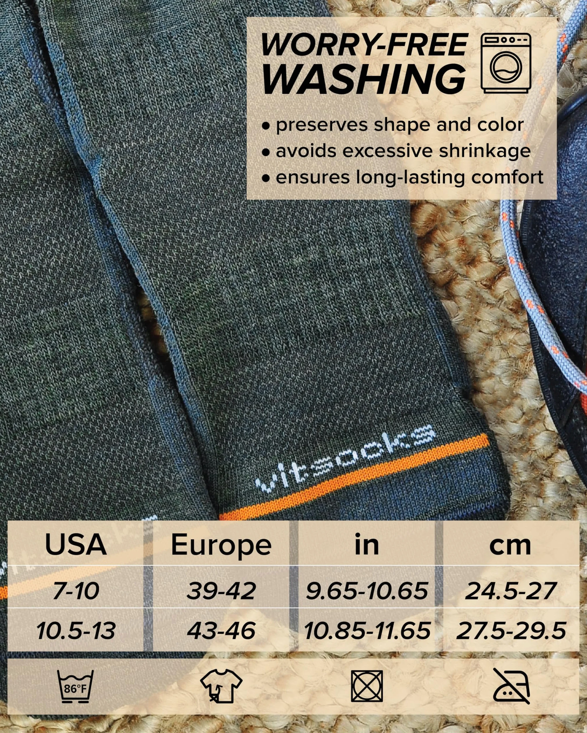 VITSOCKS Skarpety Trekkingowe WEŁNA MERINO Męskie, Ciepłe Wełniane do Wędrówek Outdoor