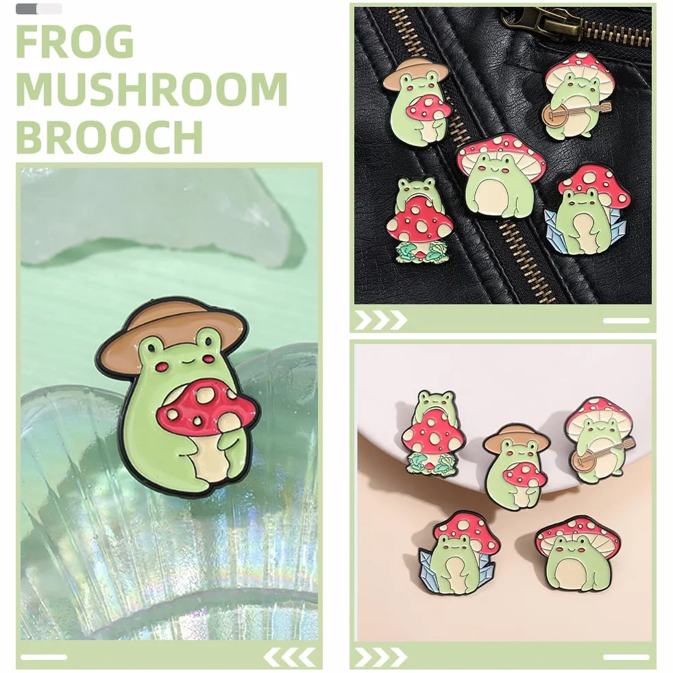 PACKOVE 5 Szt. Broszka z Grzybem Żaba Przypinka Kreskówka Śliczna Zwierzę na Ubrania Kapelusz, 3.00X2.80X1.00CM, Cynk, No Gemstone