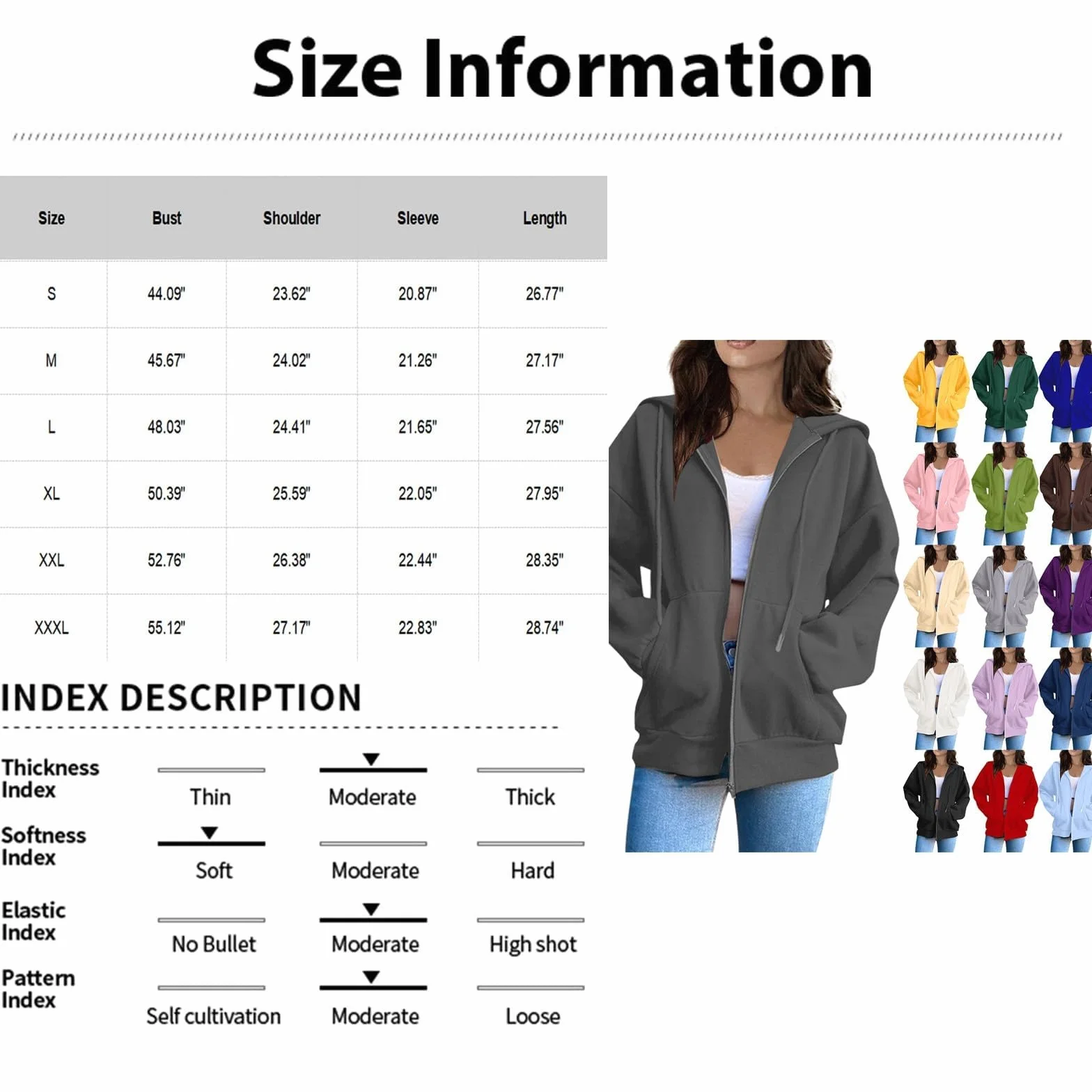 Generisch Damska bluza z kapturem, z zamkiem błyskawicznym, bawełniana, na jesień, zimę, długa, bluza z kapturem, z zamkiem błyskawicznym, płaszcz oversize, sweter damski z kapturem