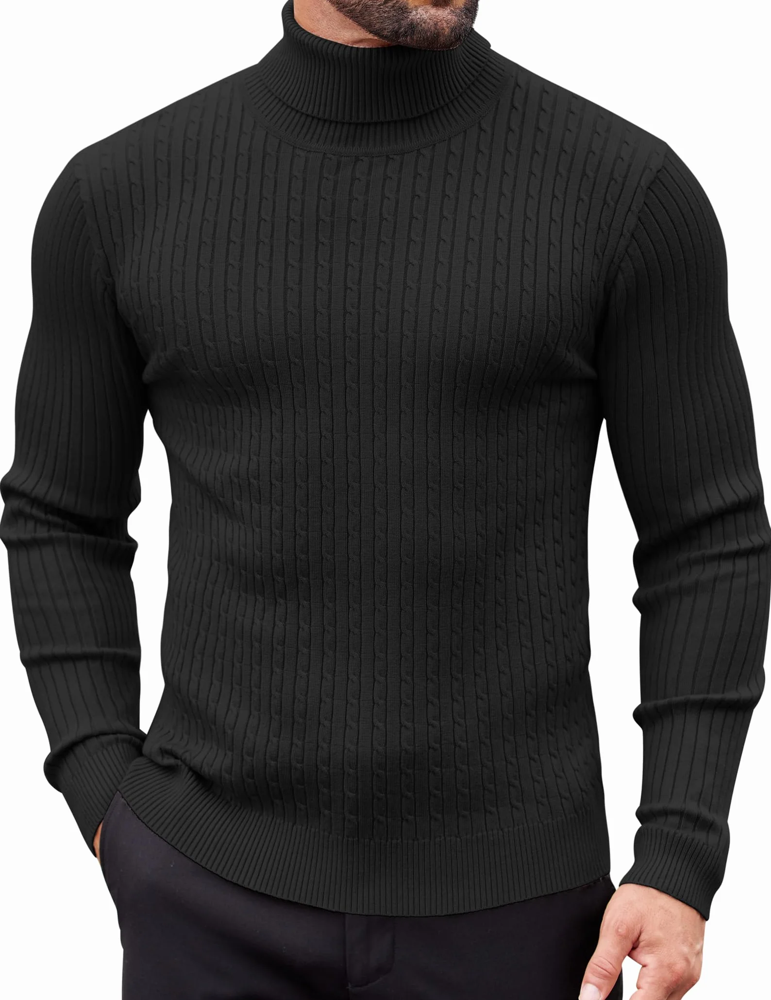 COOFANDY Męski sweter z golfem z długim rękawem, krój slim fit, sweter z dzianiny, czas wolny, jednokolorowy, sweter dla mężczyzn