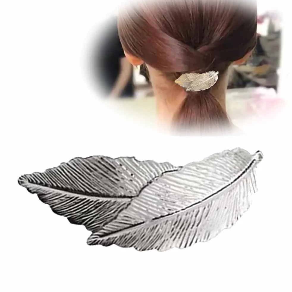 Pinces à cheveux vintage en métal Silver Pinces à cheveux à feuilles en alliage Pinces à feuilles minimalistes Accessoires de cheveux for femmes et filles (srebrne)
