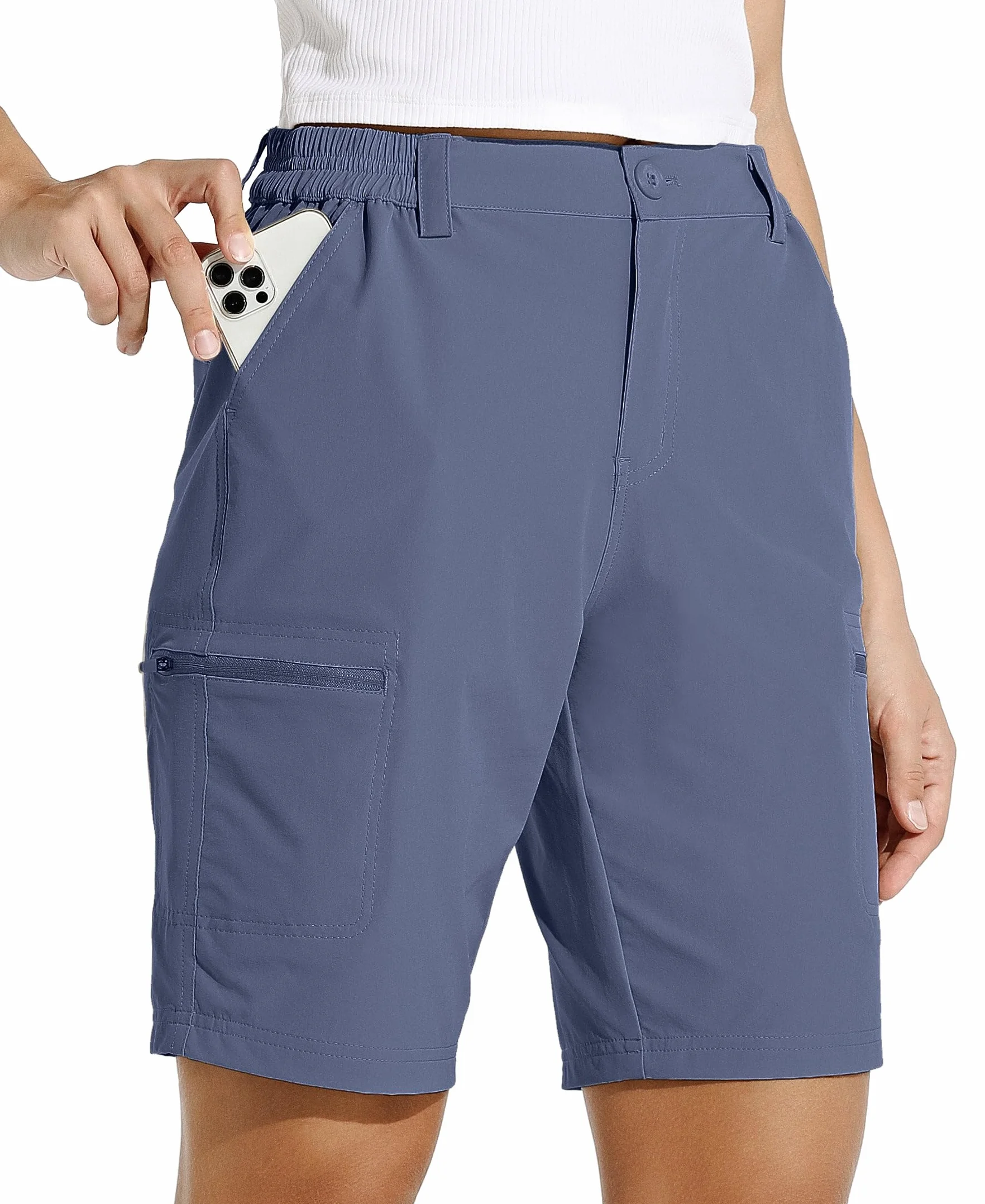 WILLIT Damskie spodenki cargo 10" ze stretchu, do golfa, aktywne, długie szorty, szybkoschnące, do wędrówek, aktywności na świeżym powietrzu, lekkie spodenki na lato