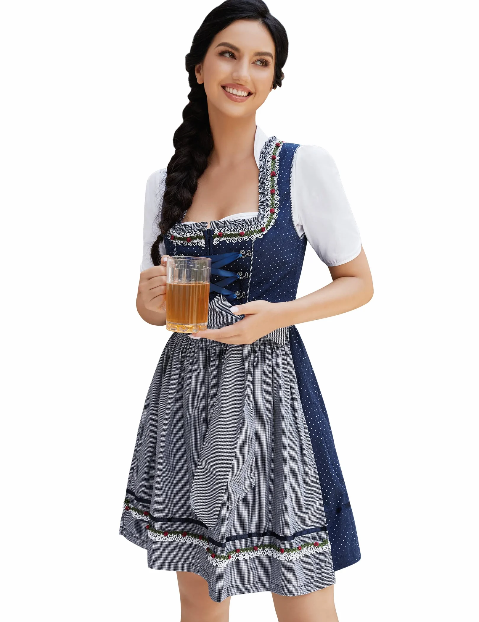 Clearlove damska sukienka midi typu Dirndl, na Oktoberfest, karnawał, trzy elementy: sukienka, bluzka, fartuch (opakowanie wielokrotnego użytku)., M