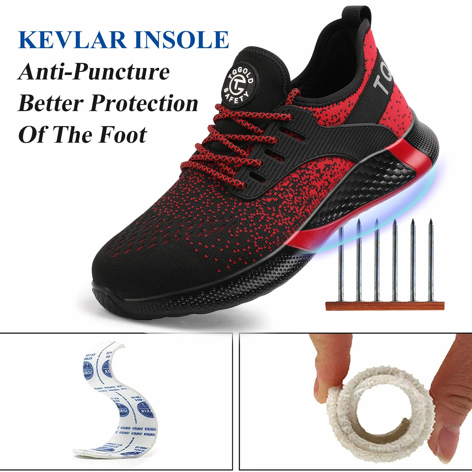 AONETIGER Buty ochronne dla mężczyzn i kobiet, lekkie buty robocze, stalowy nosek, sportowe, oddychające, antypoślizgowe, 8195 czerwony, 42 EU