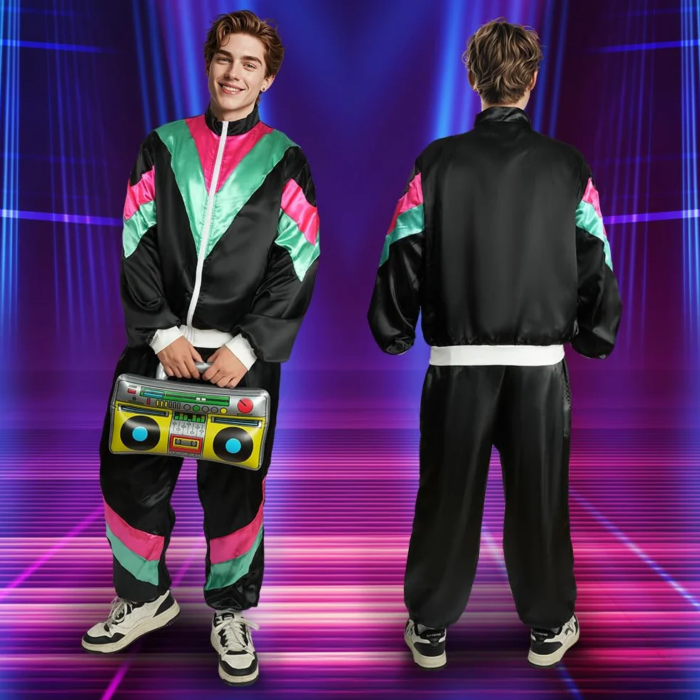Zestaw kostiumowy dyskotekowy z lat 70., zestaw kostiumowy dla mężczyzn, stylowy strój sportowy retro odpowiedni do odgrywania ról i imprez rave w stylu lat 70. i 80