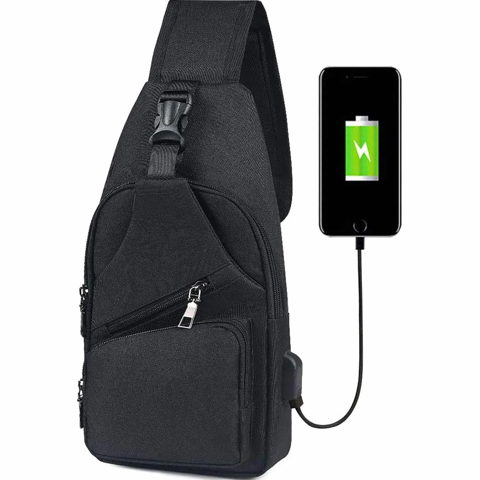 flintronic Torba na ramię, torba na klatkę piersiową z portem ładowania USB, dla mężczyzn i kobiet, lekka torba crossbody, do wędrówek, jazdy na rowerze, podróży