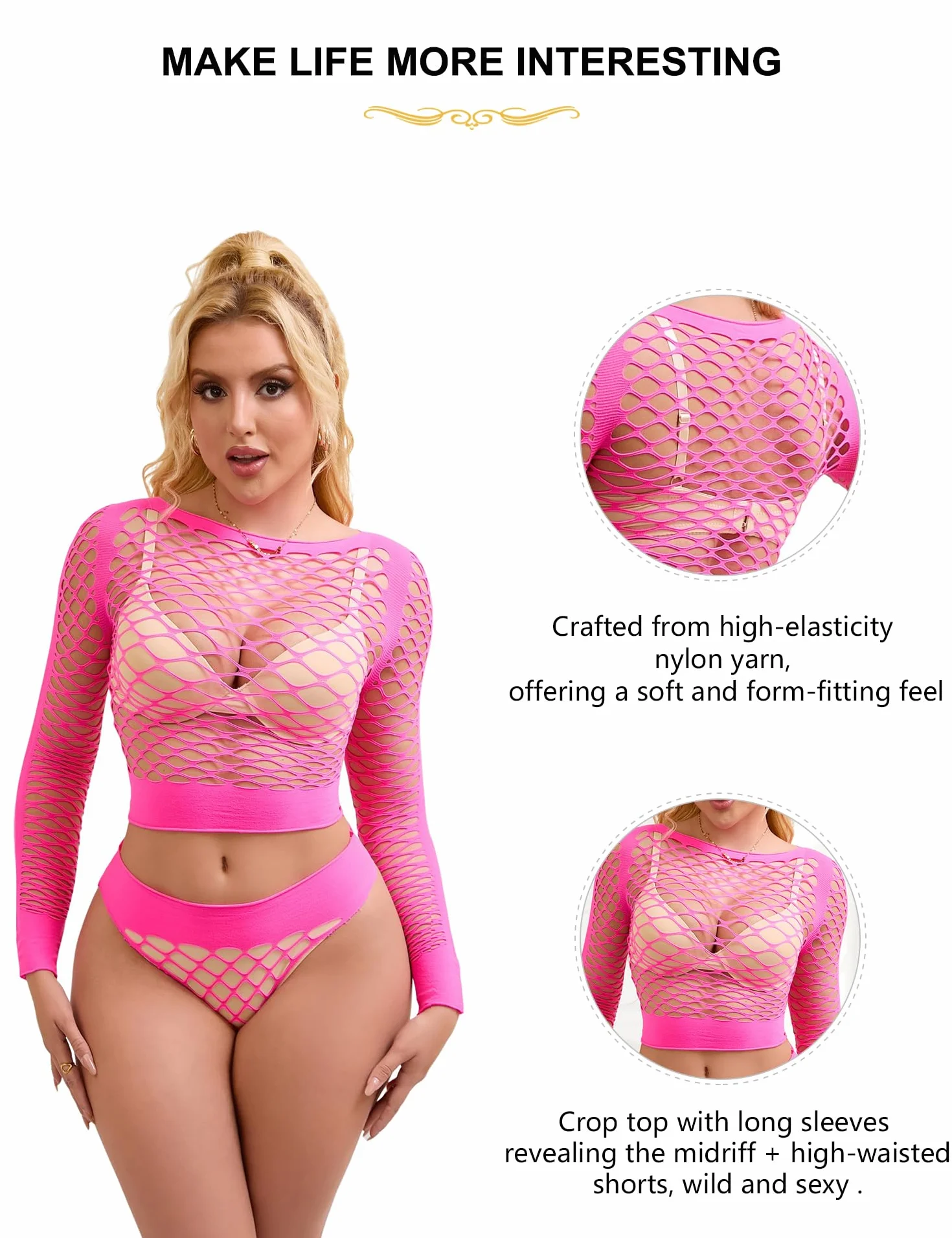 ohmydear Bodystockings damska bielizna erotyczna z siateczki, zestaw bielizny erotycznej do seksu, wysoka elastyczność, top i majtki, bielizna z siateczki, seksowna bielizna dla kobiet