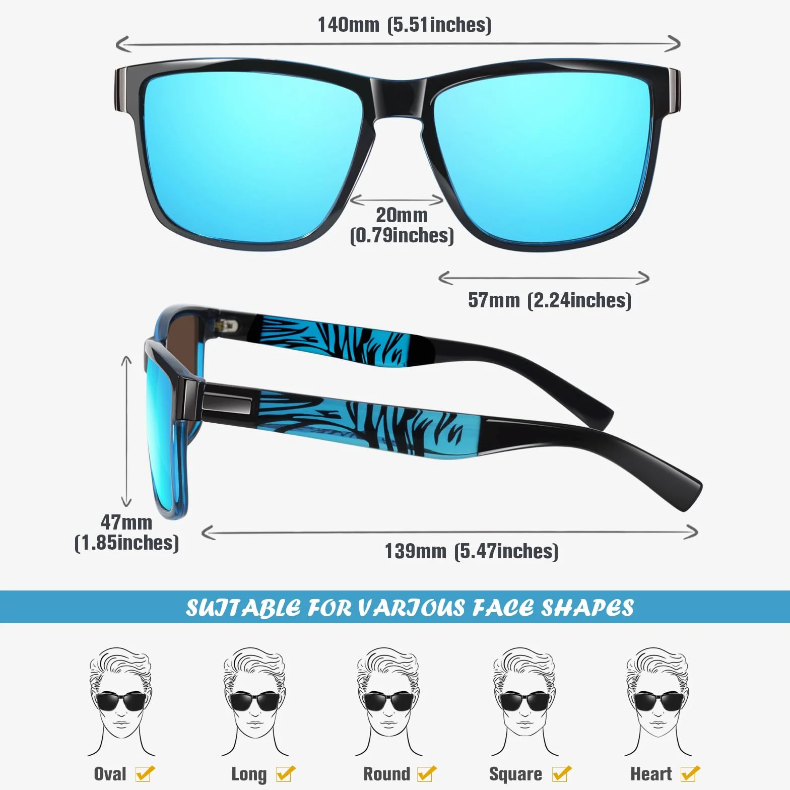 LINVO Polaryzowane okulary przeciwsłoneczne dla mężczyzn i kobiet, lustrzane, modne, ochrona UV400, do jazdy samochodem, wędkowania, CAT 3 CE