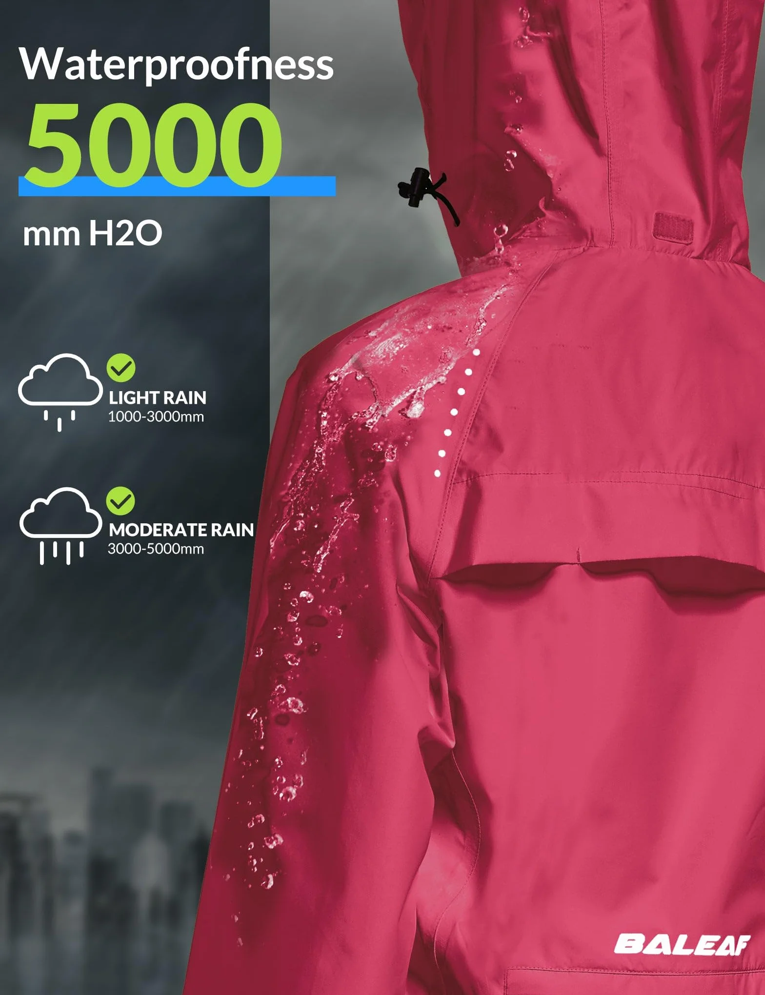 BALEAF Wodoodporne kurtki damskie kurtka rowerowa damska lekka outdoorowa płaszcze przeciwdeszczowe pakowalna bieganie wiatroszczelna chodzenie, 3-różowy, XXL