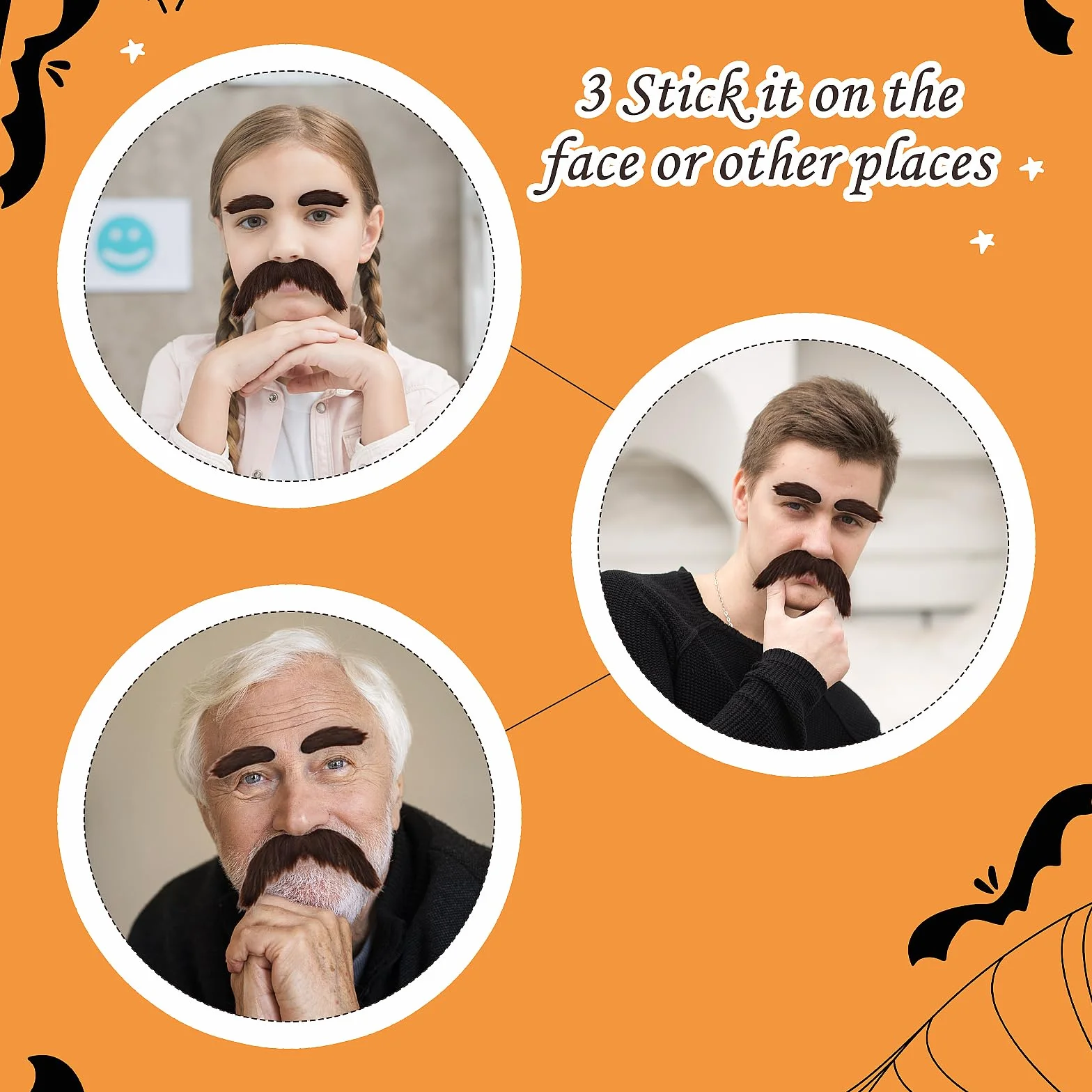 YUXIANLB Sztuczne wąsy i brwi, samoprzylepna sztuczna broda, nowatorskie włosy na twarz do kostiumów cosplay, na imprezy Halloween, brązowy