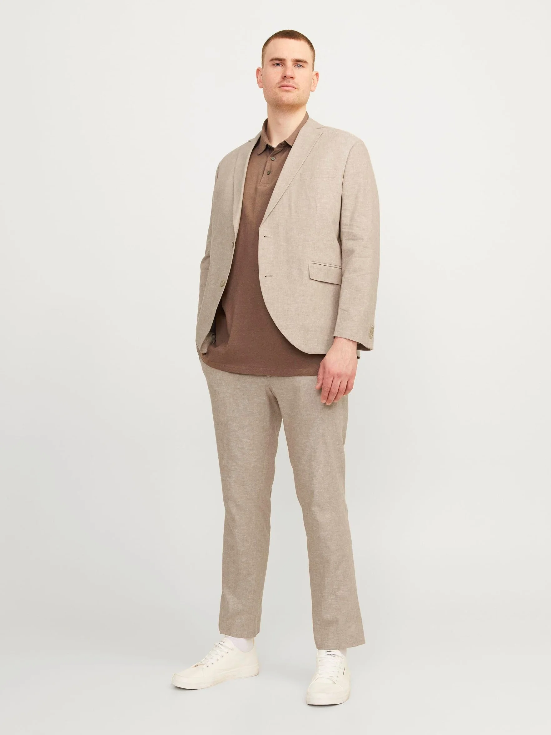 JACK & JONES Jprriviera Linen Suit Slim Fit Sn Pls garnitur męski, Trawertyny/Krój: slim fit, 66 Duże rozmiary