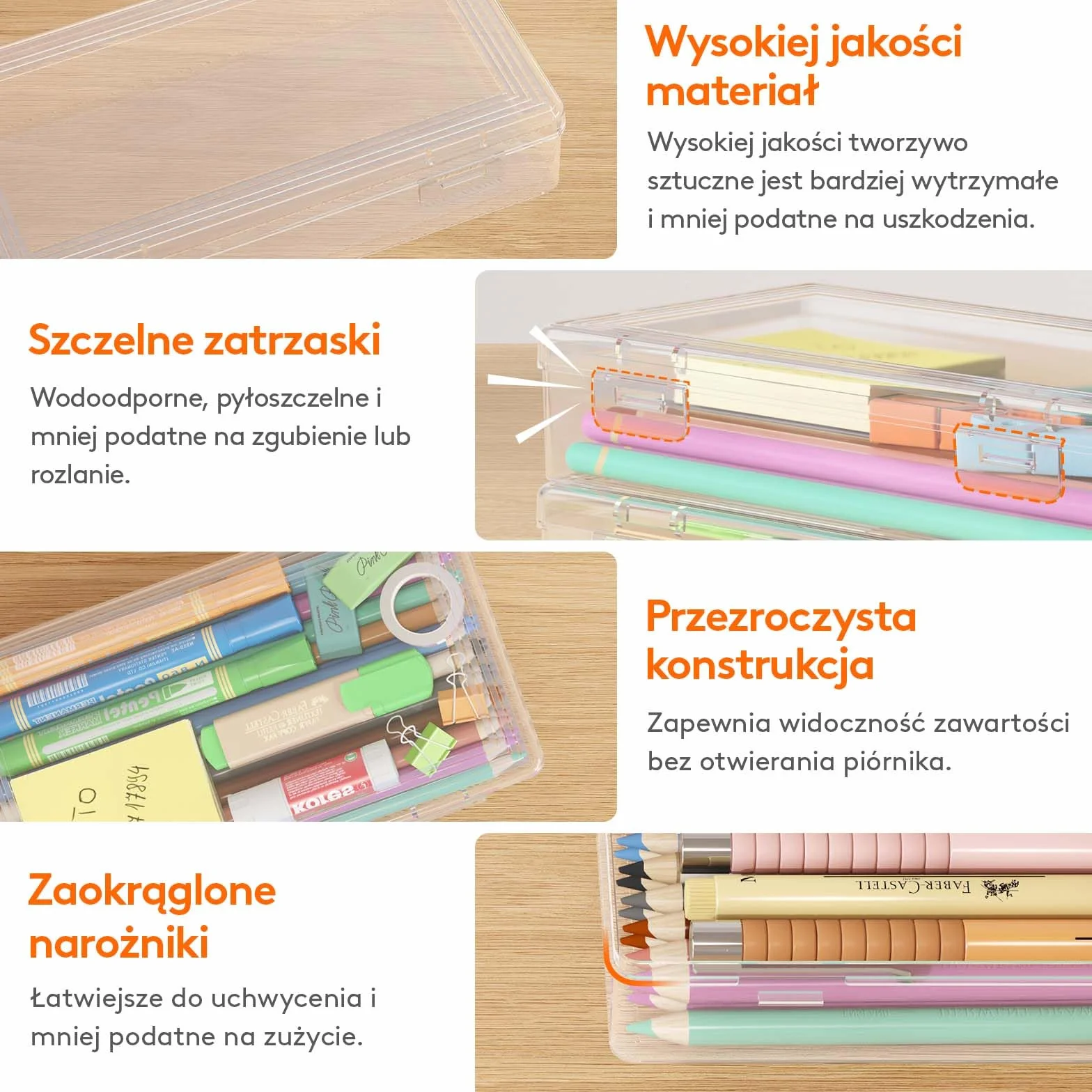 Lifewit Plastikowy piórnik z zatrzaskową pokrywką, twardy organizator do artykułów artystycznych, do klasy i biura, opakowanie 2 szt.