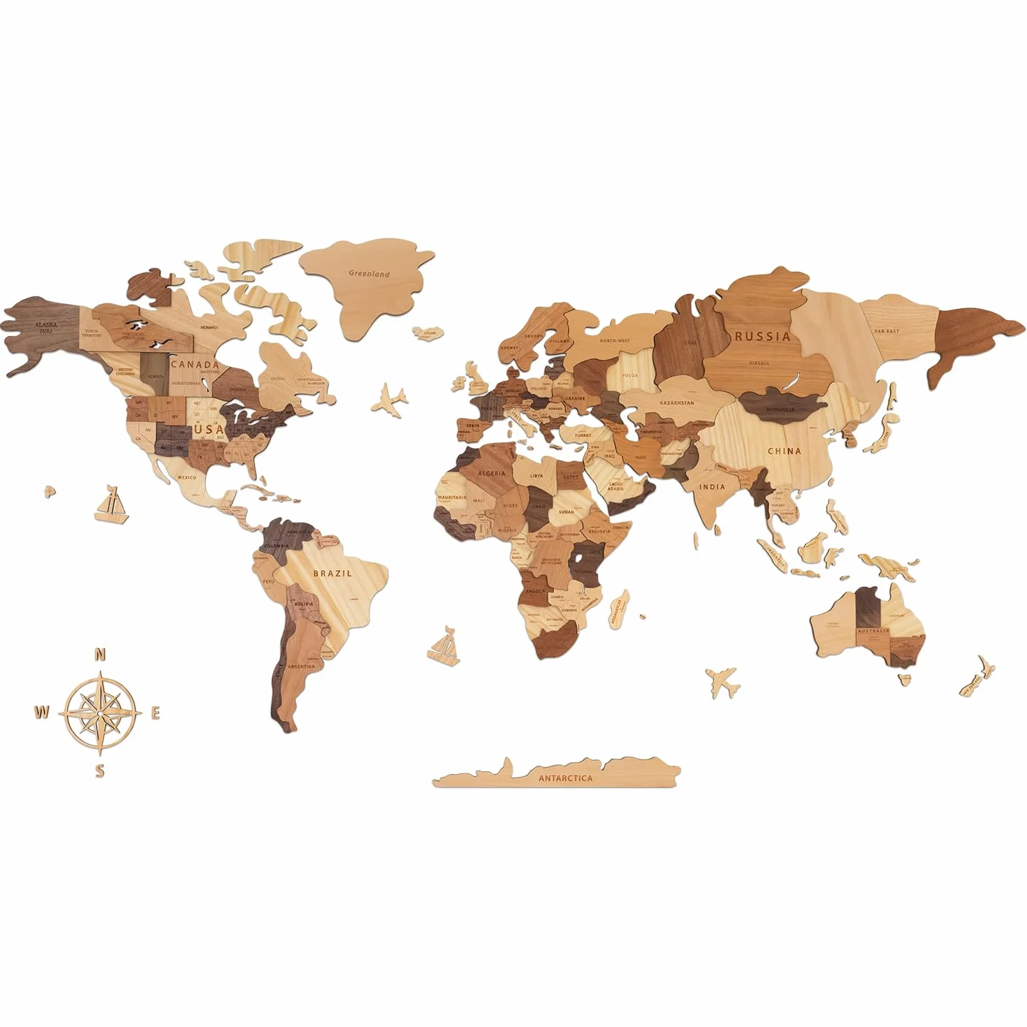 Creawoo Dekoracja Ścienna Mapa Świata 3D, Wielowarstwowa Mapa Drewna, Mapa Domu, Biura, Wielokolorowa, Kreatywny Prezent, 150 x 85 cm
