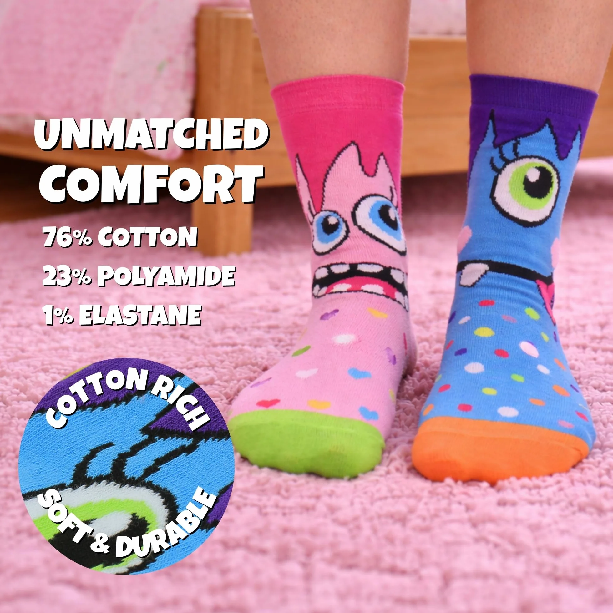 United Oddsocks - Miss Mashers - Zestaw 6 zabawnych skarpet dla dziewczynek, EUR 30,5-38,5, Multicoloured, 30,5-38,5