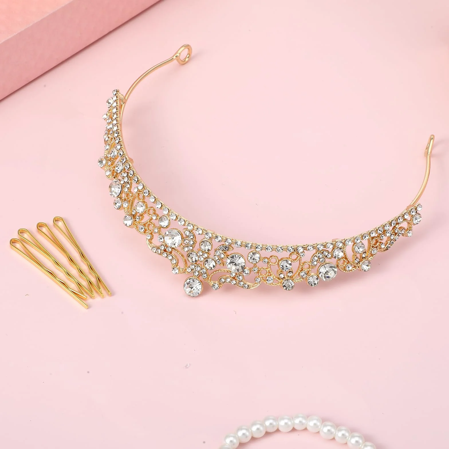 Tiara, złota, srebrna, kryształowa korona, kryształowa korona, stras, księżniczka, elegancka korona ślubna, na bal absolwentów, dla panny młodej, królowej, księżniczki