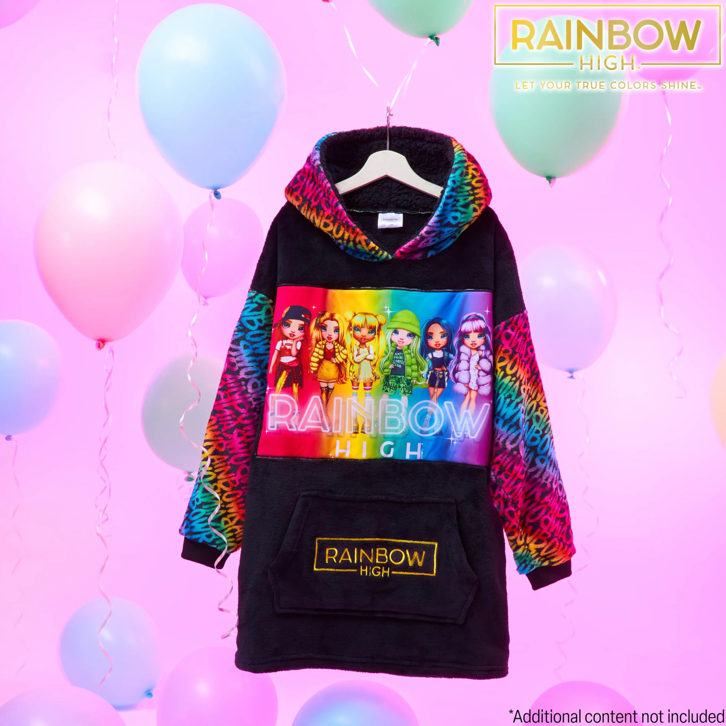 Rainbow High Fleece Hoodie Blanket dla dziewczynek Nastolatki Jeden rozmiar Dziecięca bluza z kapturem z podszewką Sherpa Prezenty dla dziewczynek