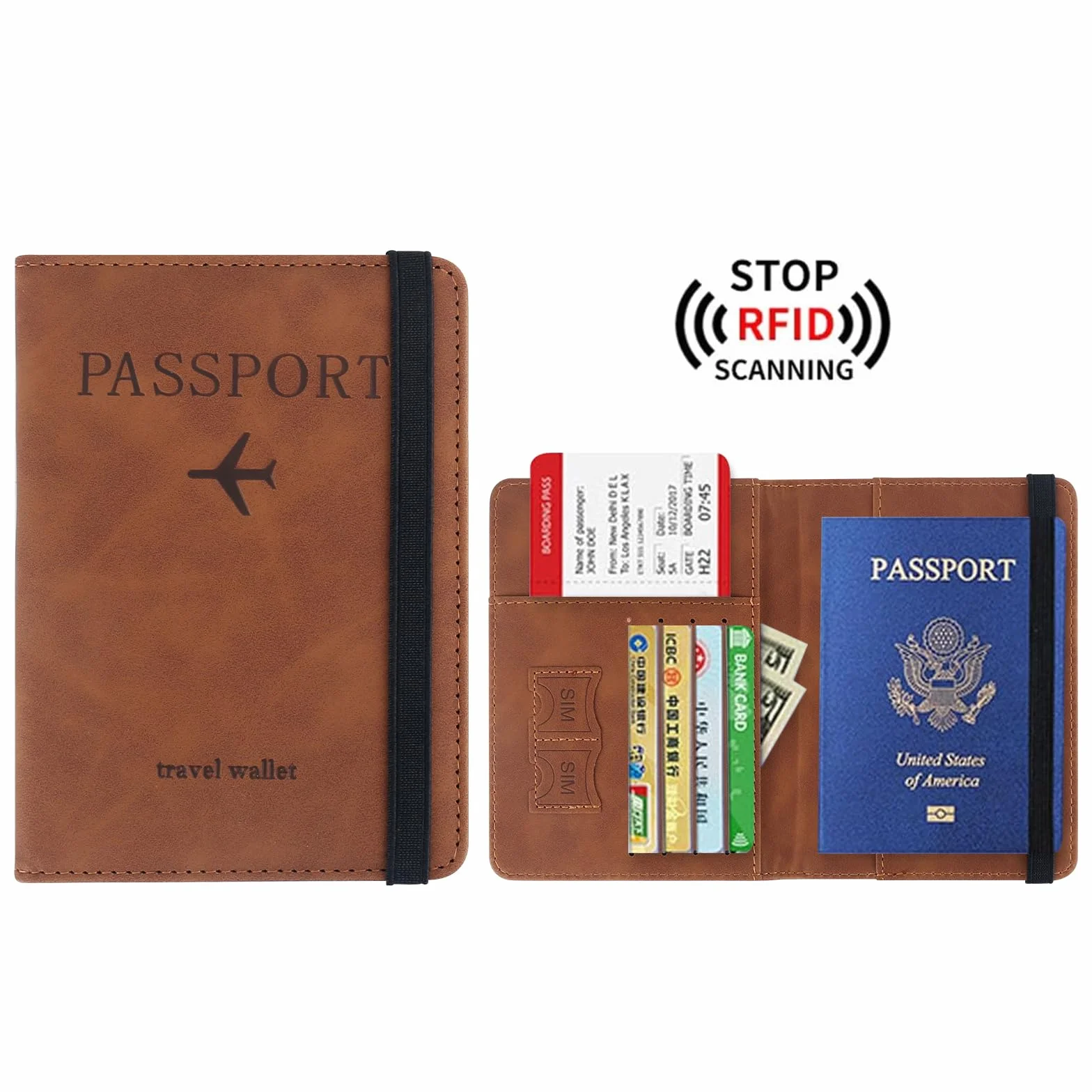 etui RUCUDIM na paszport, 2 szt., skóra PU, blokowanie RFID, podróżne etui portfelowe z przegródką na karty i elastycznym paskiem, na karty kredytowe, pieniądze, wejście na pokład,