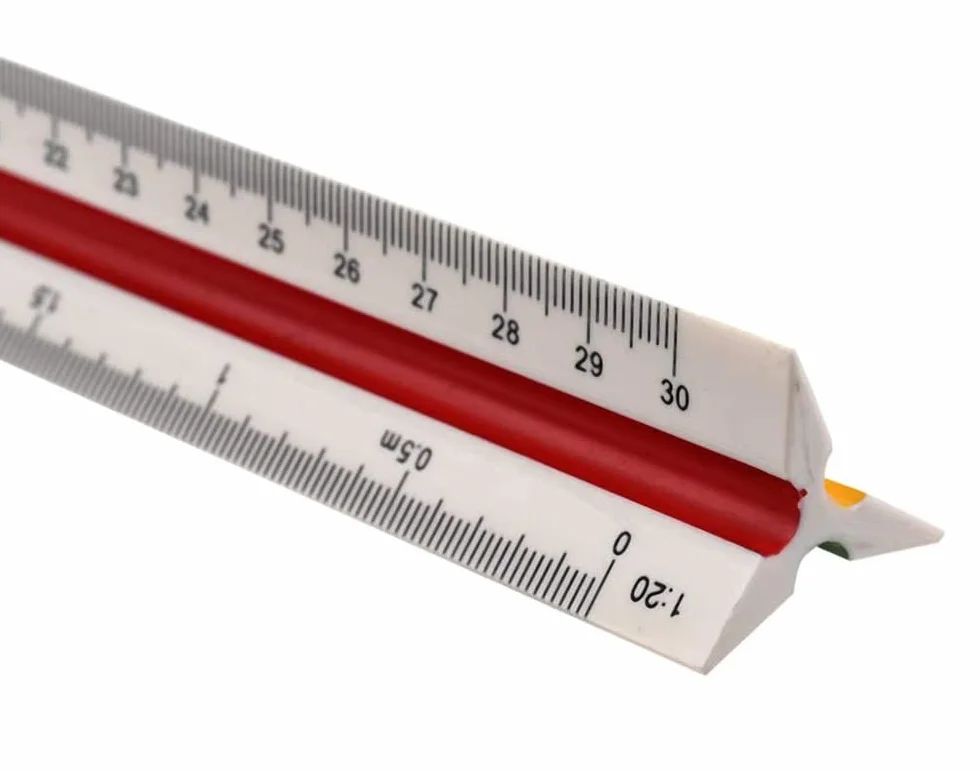 Linijka z tworzywa sztucznego skala trójkątna, skala linijka 30 cm linijka trójkątna skala metryczna 1:20 1:25 1:50 1:75 1:100 1:125