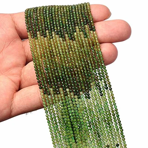 Naturalny AAA + Multi zielony turmalin 2 mm-3 mm fasetowane okrągłe luźne perły | 13 cali plaża | zielone turmalinowe koraliki z kamieni szlachetnych, ma?y, turmalin, Turmalin