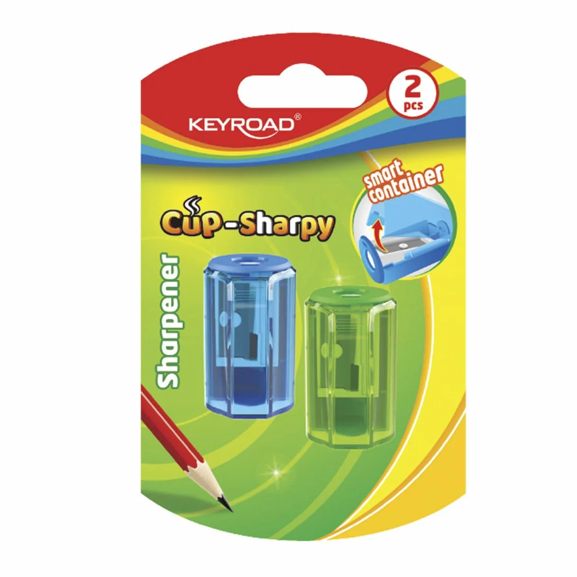 KEYROAD Ergonomiczna temperówka pojedyncza / 2 sztuki/tworzywo sztuczne/ostrza ze stali/ołówków i kredek/blister – kolory mieszane/temperówka