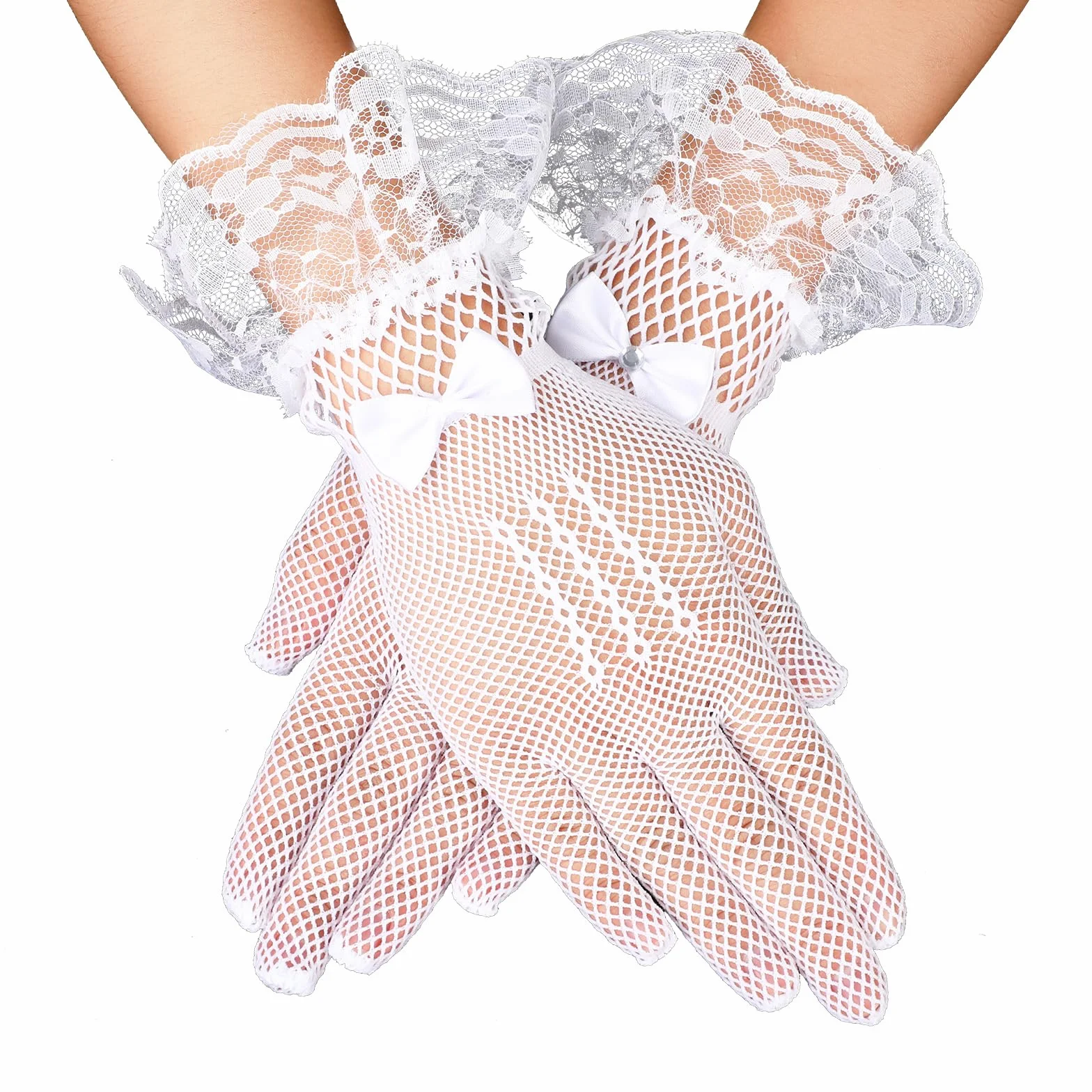 Giantree Damskie koronkowe rękawiczki, eleganckie krótkie koronkowe rękawiczki na wesele, kolację, przyjęcie, tea party, cosplay, operę, wieczorne przyjęcie, akcesoria kostiumowe, Biały/bogaty ogród