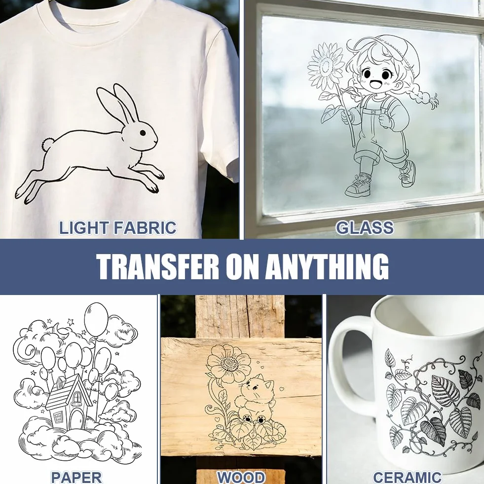 OSDUE Czarny papier kalkowy,100 arkuszy, kalka kreślarska A4 papier,czarny papier grafitowy transferowy z 5 rysikami do odrysowywania wzorów na drewnie, tkaninie, płótnie, napisach i szkicach
