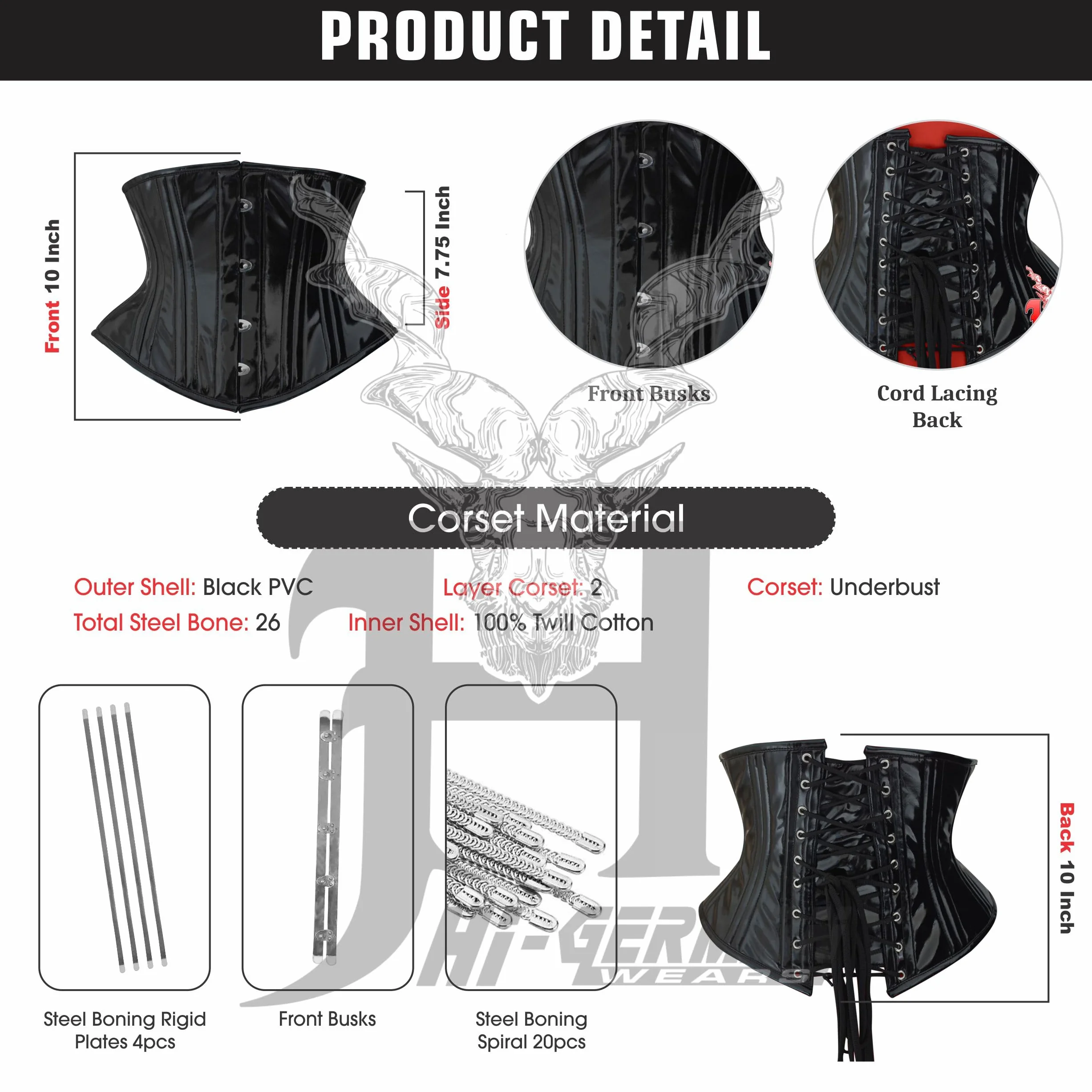 Hourglass Figure Delight: Women's Heavy Duty Double Steel Boned PVC Underbust Corset for Waist Training & Shaping