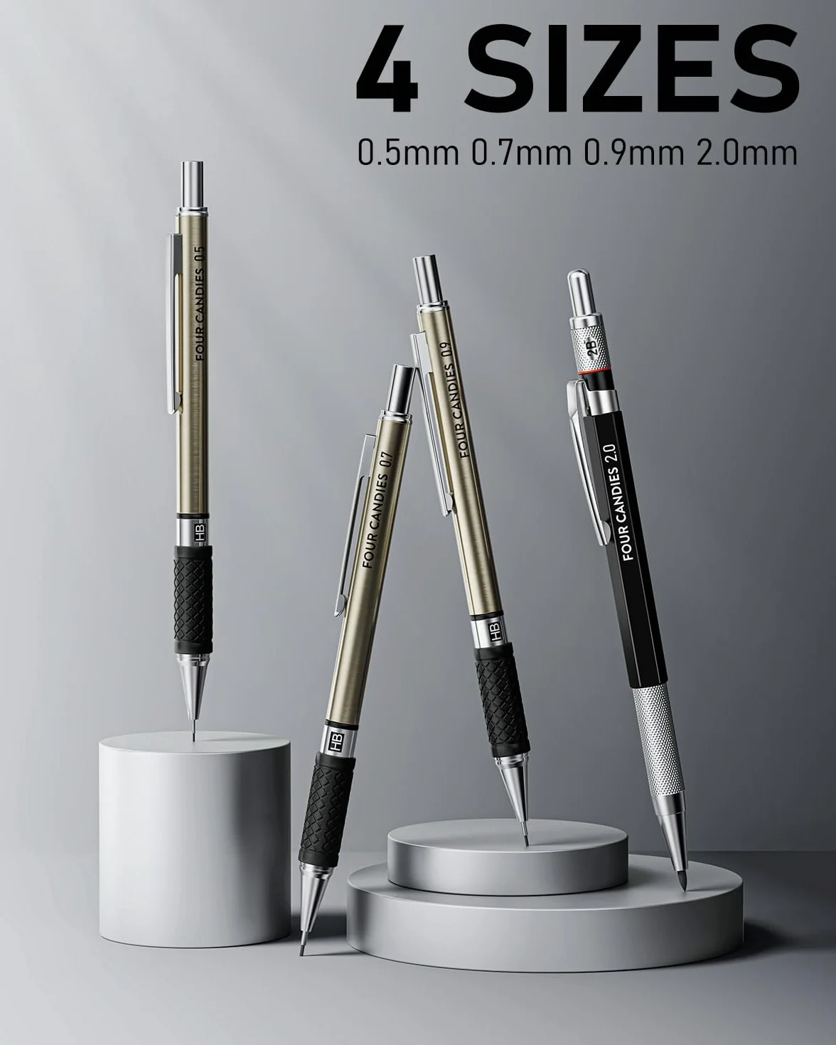 Ensemble de 25 porte-mines artistiques avec étui, porte-mines en métal 0,5, 0,7, 0,9 mm, broche d'embrayage de 2 mm (couleur HB 2H 2B 4B) avec 432 recharges de mine en graphite pour le dessin