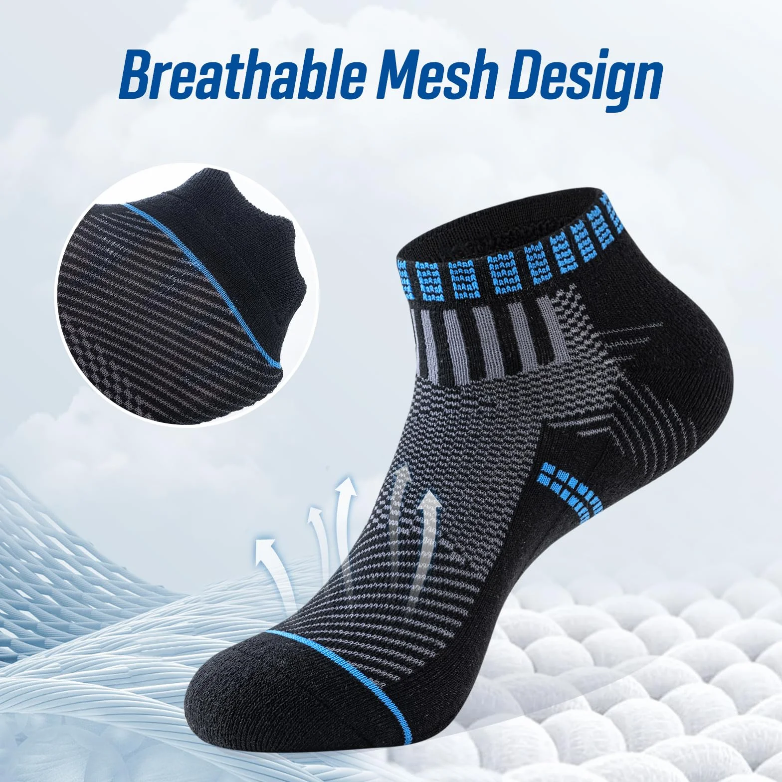 SockWaddles Skarpetki Treningowe, Antywysięgnikowe Skarpetki z Bawełną, Oddychające Skarpetki do Biegania, Męskie Skarpetki Antypoślizgowe z Amortyzacją, Krótkie Sportowe Skarpetki (6 par)