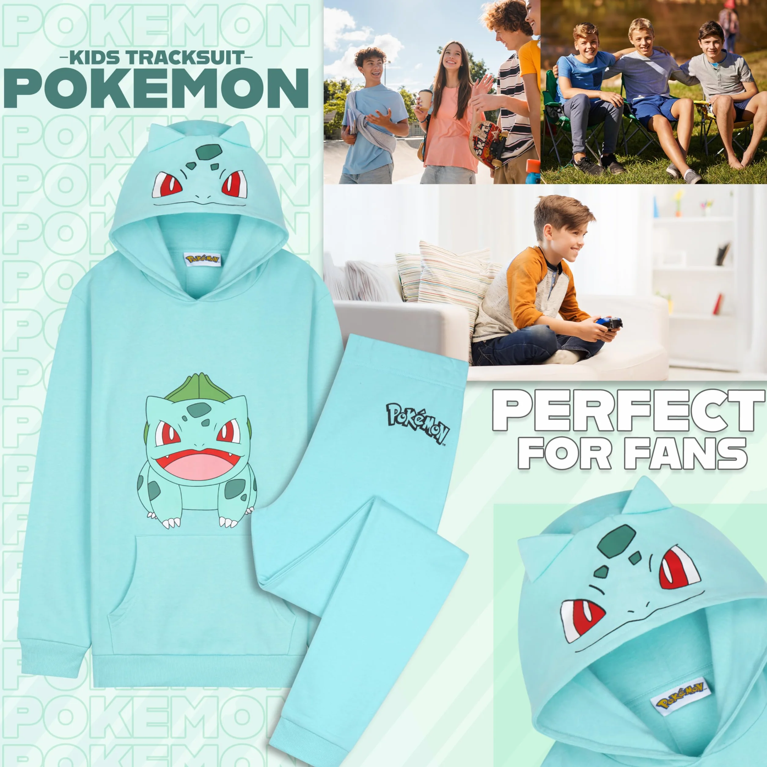 Pokemon Zestaw dresowy dla chłopców, nastolatków, 2 szt. bluza z kapturem joggery, bluza z kapturem anime, odzież dziecięca, odzież dla nastolatków, prezenty dla chłopców
