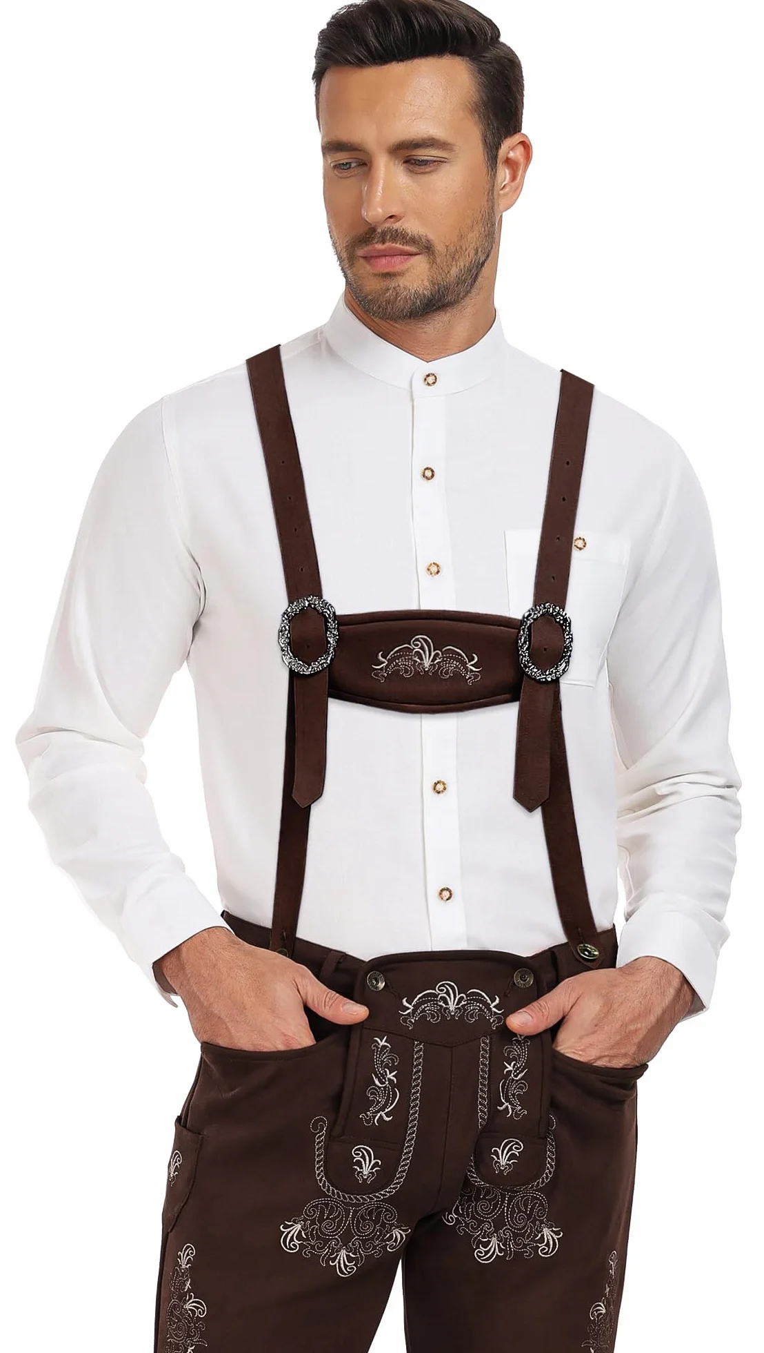 KOSMEEU Męska koszula do stroju ludowego na Oktoberfest w kratkę, biała koszula do stroju ludowego, koszula rekreacyjna, z długim rękawem, w kratkę, bawełna