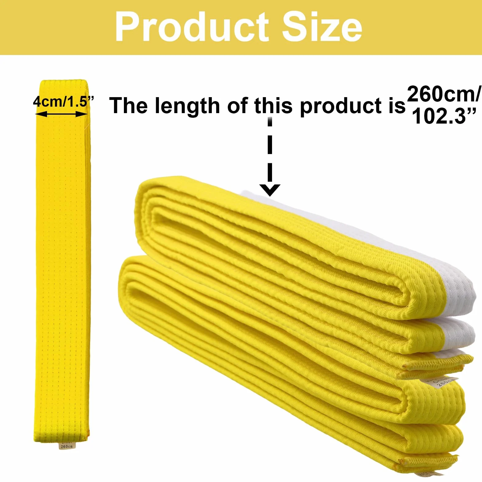 Pasek Judo Karate Belt, pasek judo biały żółty, pasek taekwondo żółty, pasek do sportów walki dla dzieci, 260 cm, szerokość 4 cm, sztuka walki karate judo bawełna taekwondo pasek budo