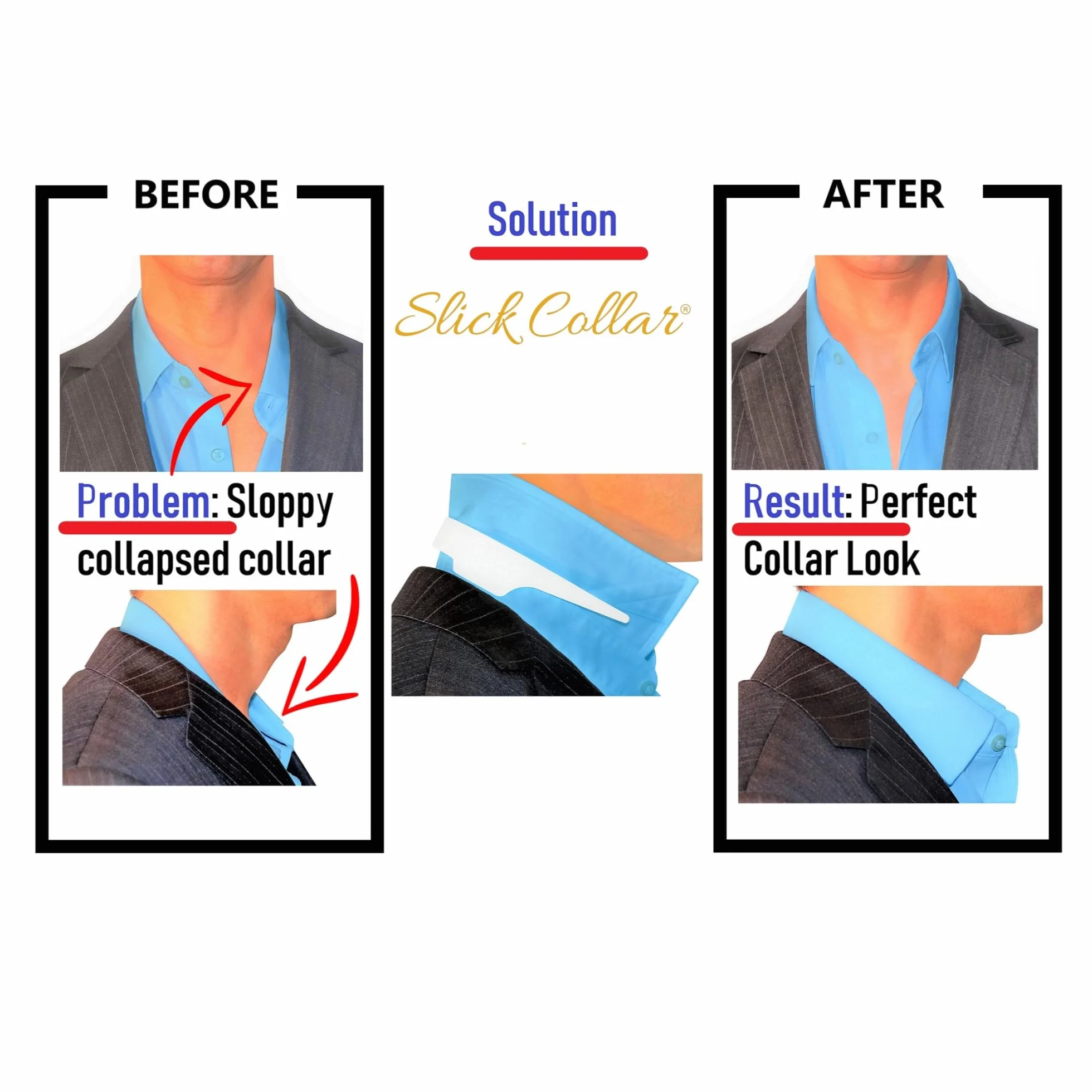 Slick Collar Regulowany kołnierz koszuli zestaw bonusowy z kołnierzykiem dla mężczyzn i kobiet koszule białe, małe, rozmiar 3XL, biały, One Size