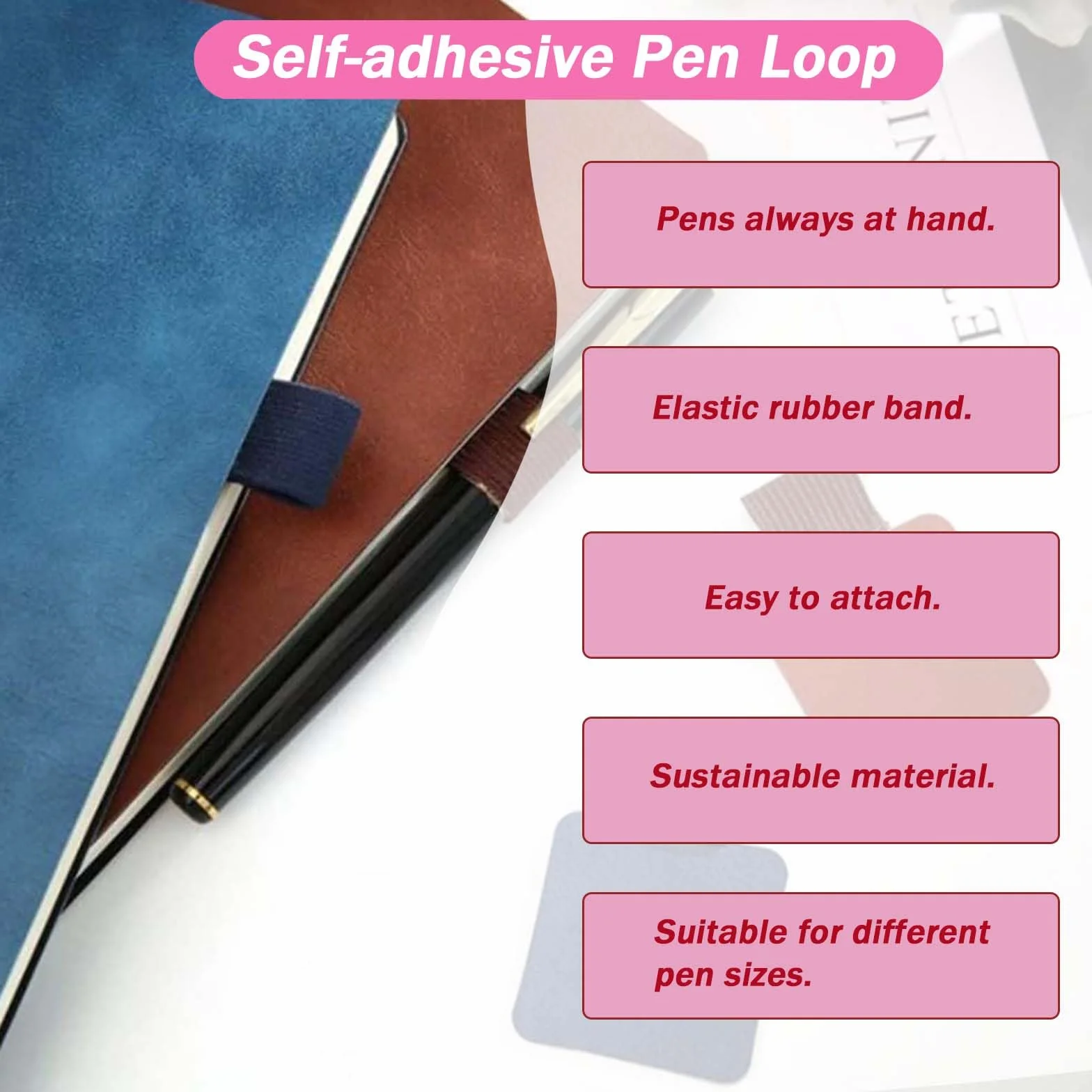 10 sztuk samoprzylepnych szlufek na długopis z elastyczną pętelką, ze skóry poliuretanowej (PU), uchwyt na długopis Apple Pencil i rysik, samoprzylepny uchwyt na tablet, pamiętnik, kalendarz, notatnik