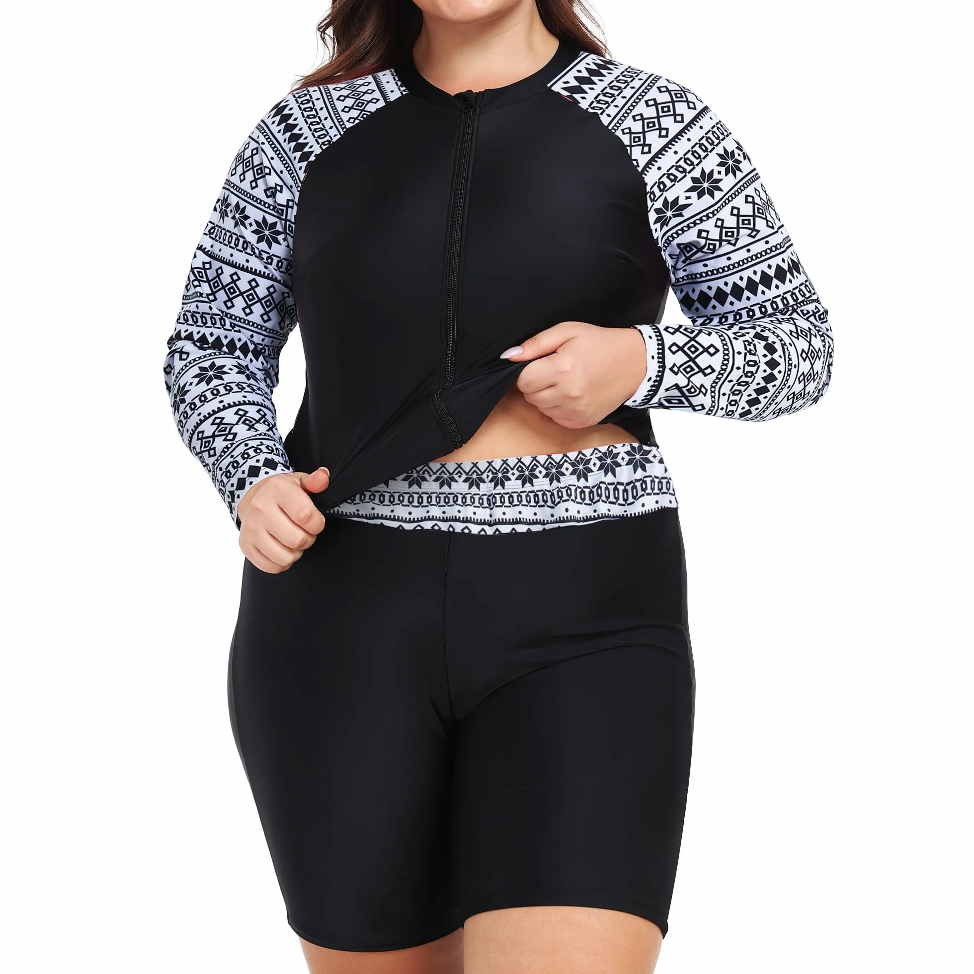 Owntop Damska koszulka kąpielowa z zamkiem błyskawicznym typu Rashguard, z wysokim stanem, szybkoschnąca koszulka kąpielowa UPF 50+, do pływania, surfowania