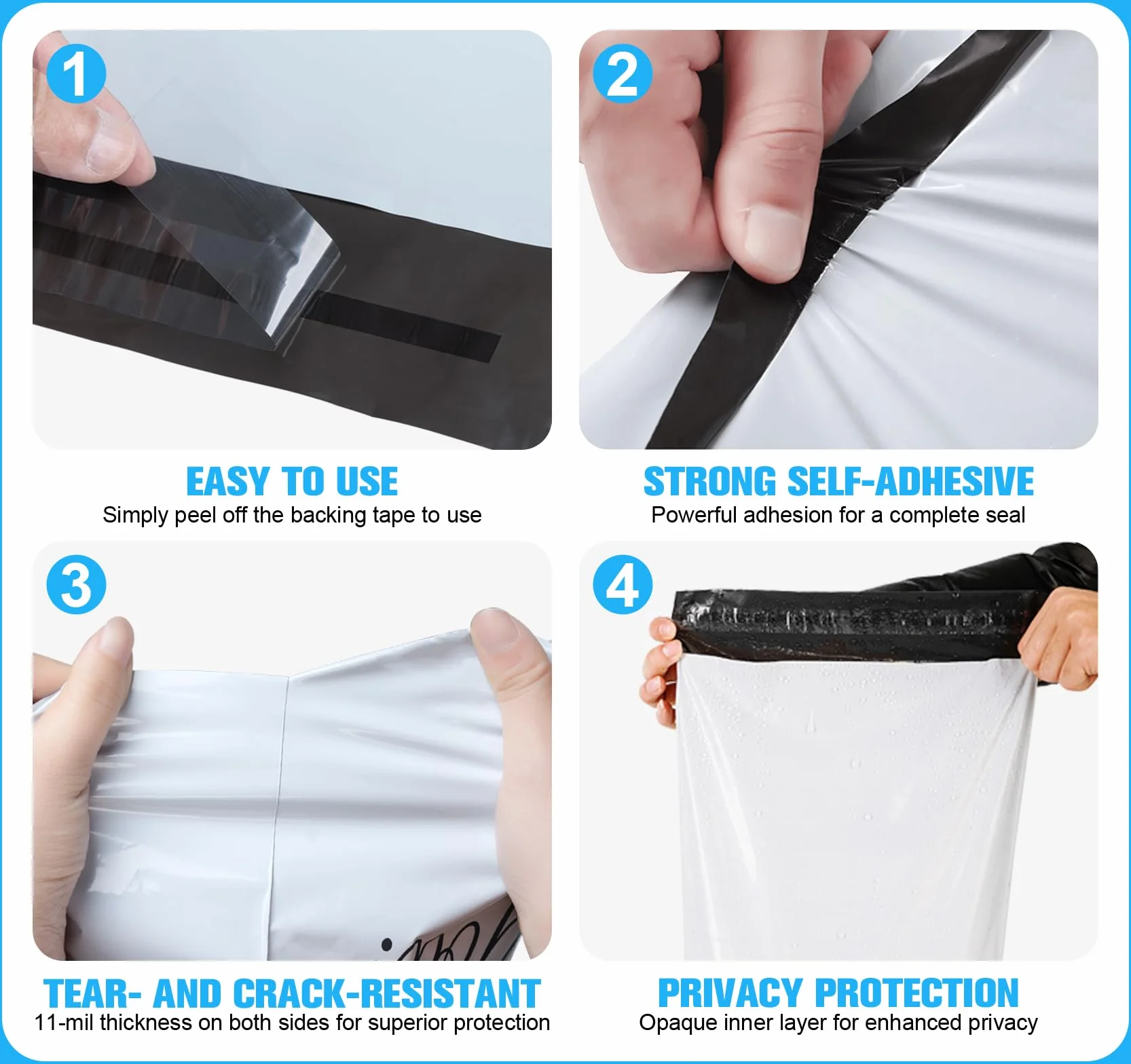 100 samoprzylepnych kieszeni wysyłkowych Vinted, 4 rozmiary nieprzezroczystych kopert plastikowych - Opakowania na ubrania / buty, wodoodporna torba pocztowa, opakowanie z paczką Vinted